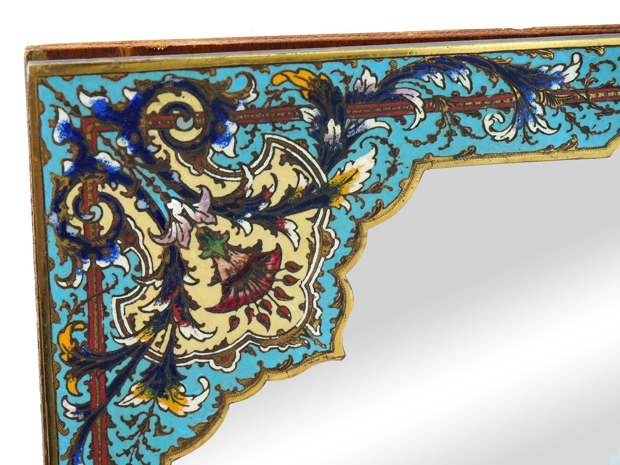 ART NOUVEAU FRENCH CHAMPLEVE ENAMEL WALL MIRROR PIC-6