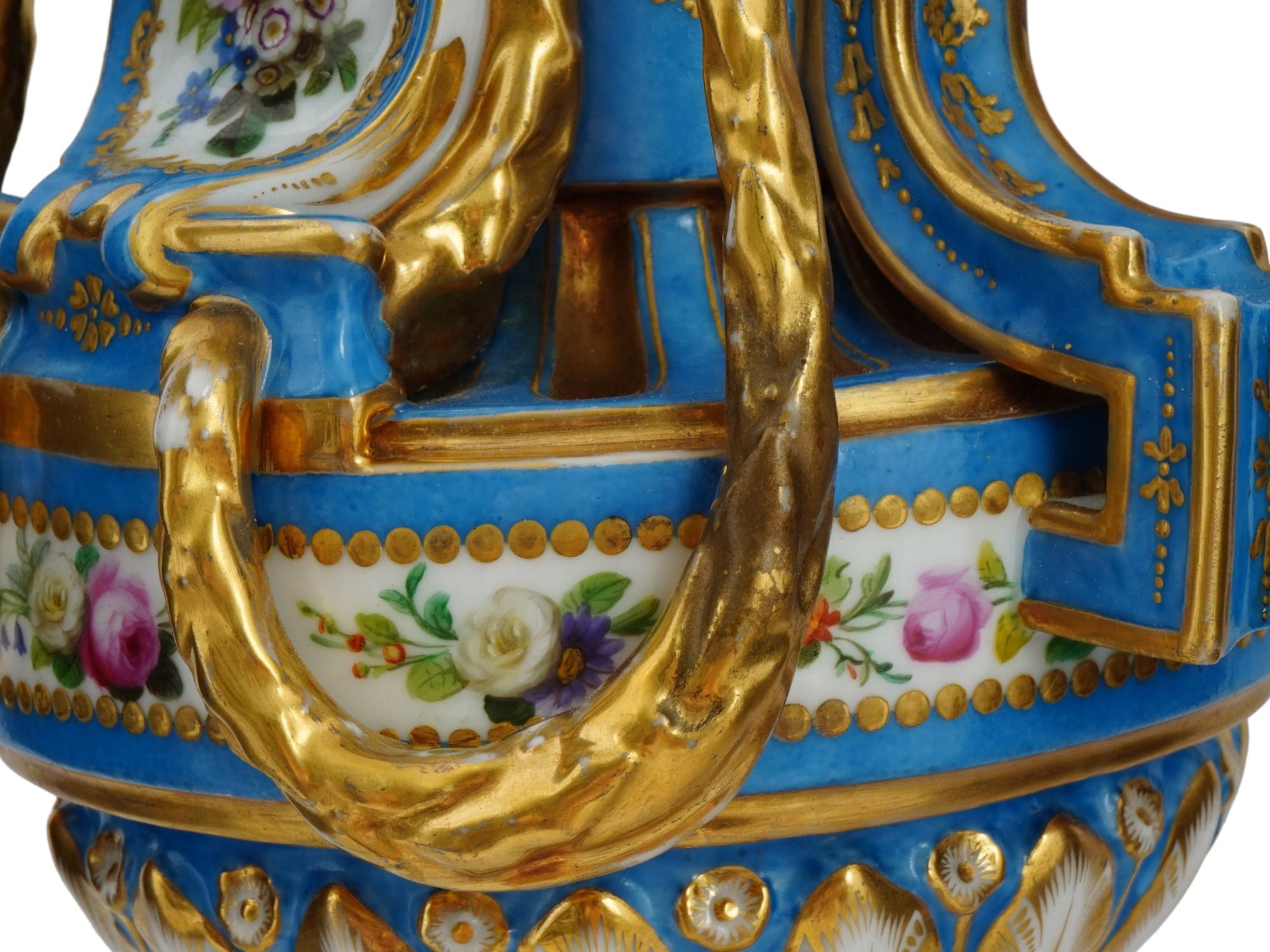 FRENCH SEVRES MANNER GILT HAND ENAMEL PORCELAIN VASES PIC-7