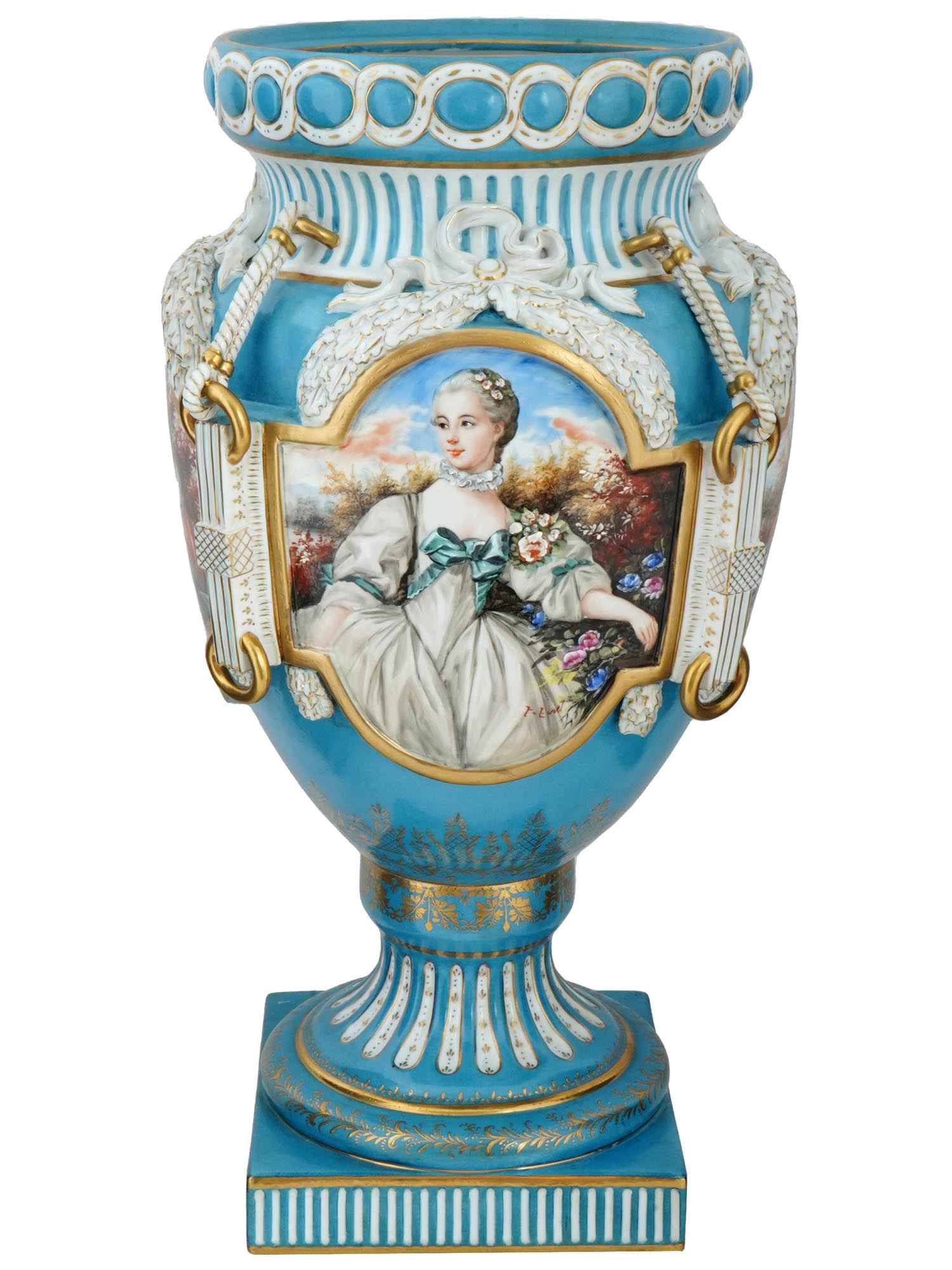 GERMAN DRESDEN PORTRAIT HAND PAINTED PORCELAIN VASE PIC-0