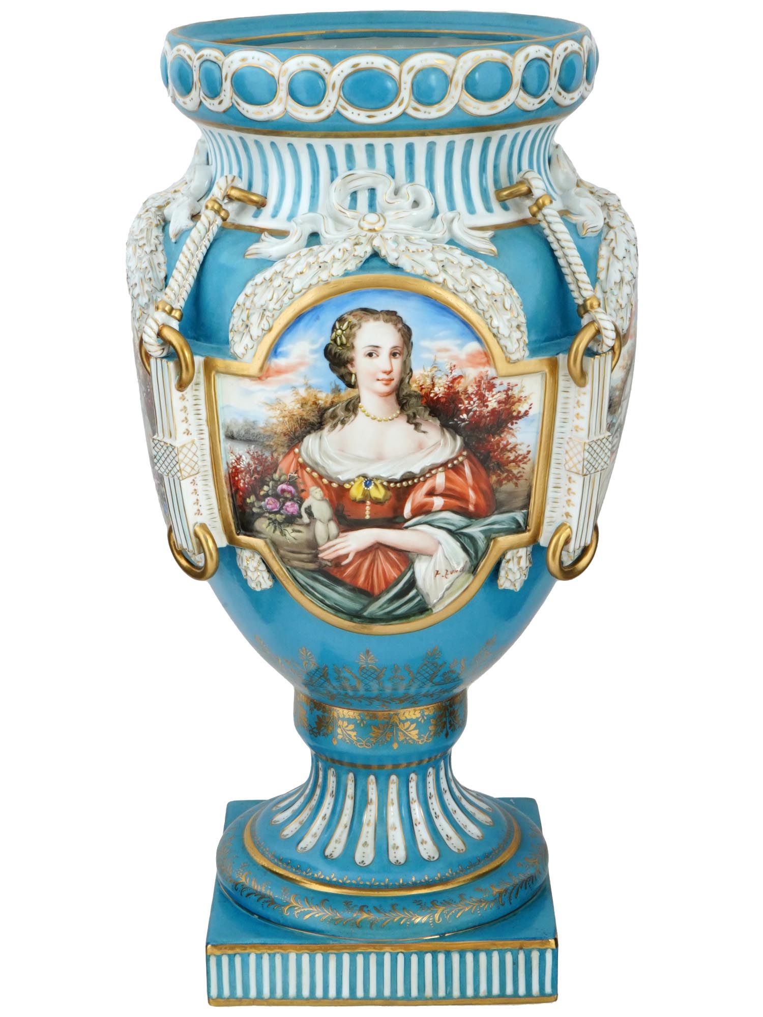 GERMAN DRESDEN PORTRAIT HAND PAINTED PORCELAIN VASE PIC-3