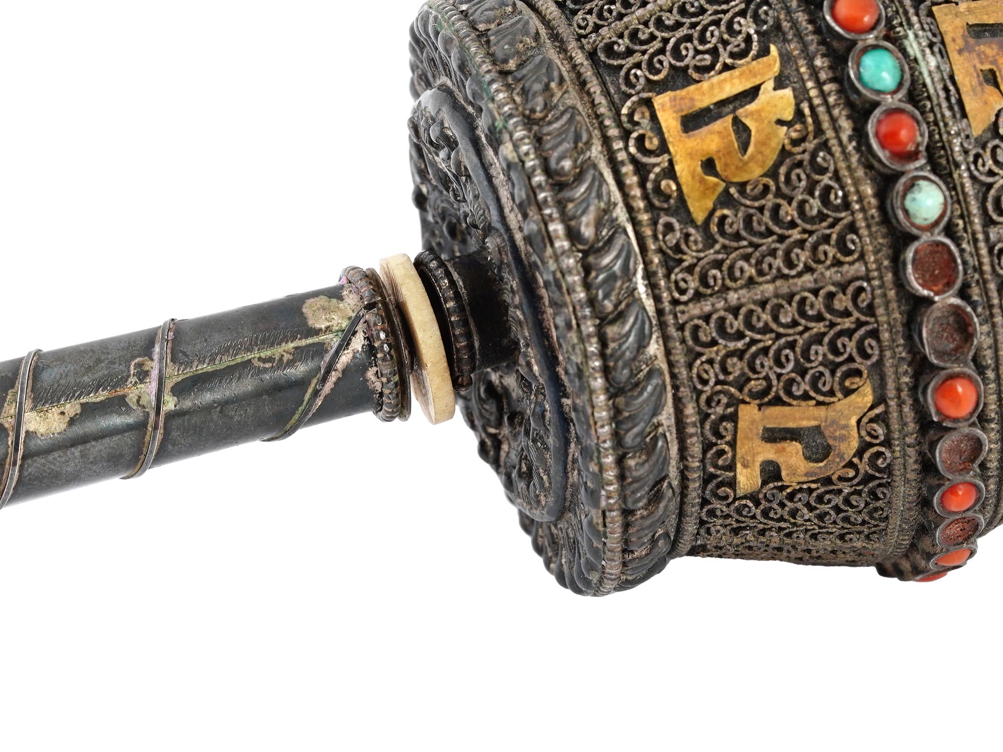 ANTIQUE SILVER TIBETAN PRAYER WHEEL WITH MANTRA SCROLL PIC-5