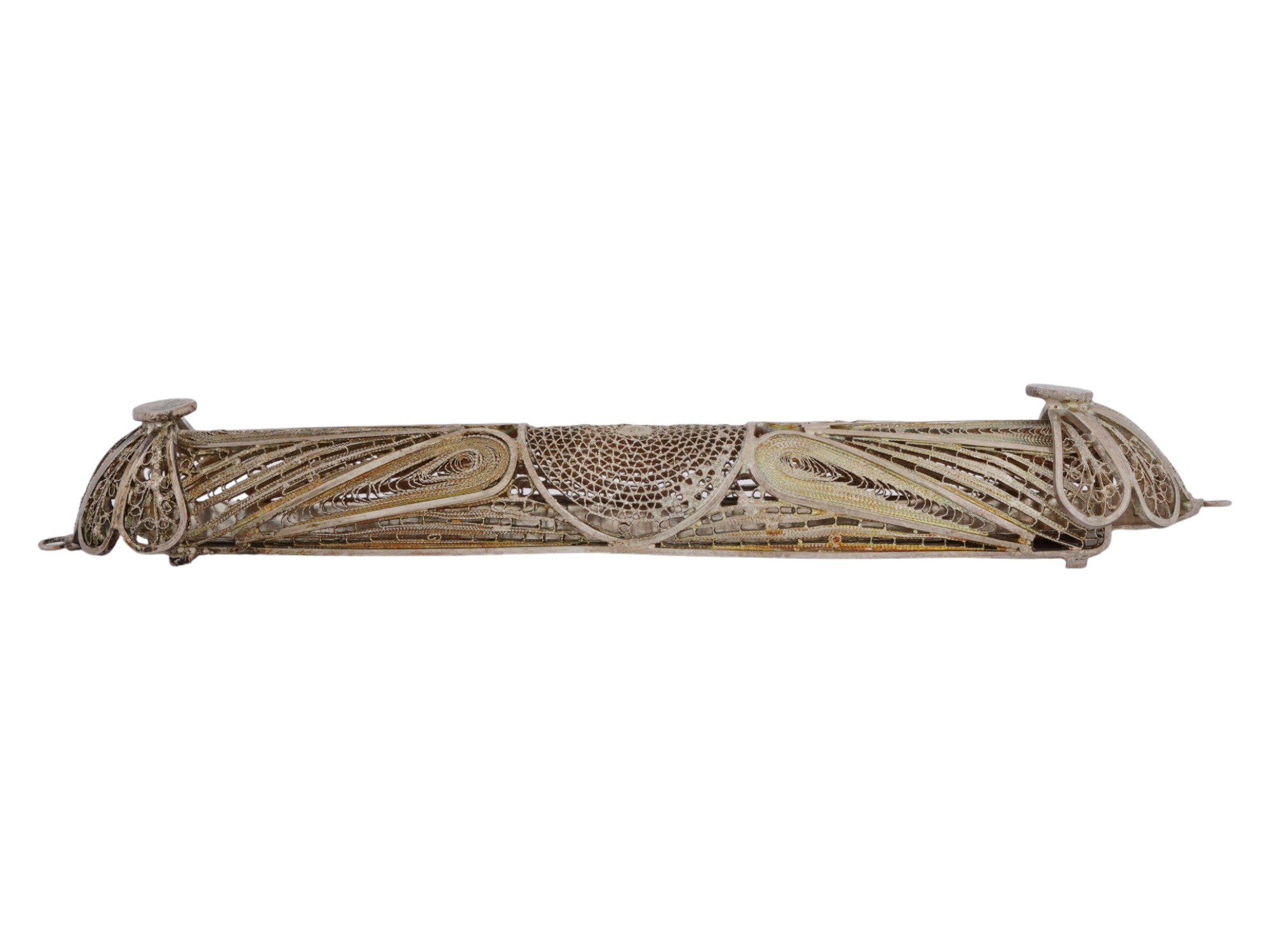 VINTAGE JUDAICA STERLING SILVER FILIGREE MEZUZAH PIC-2