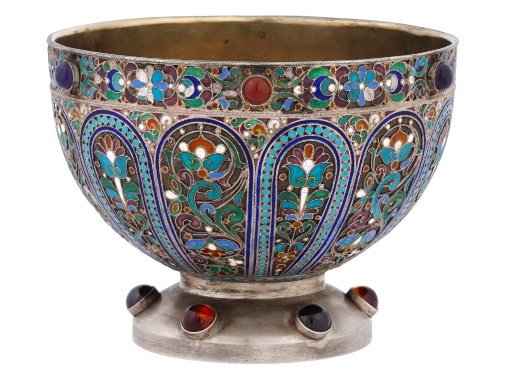 RUSSIAN 88 SILVER ENAMEL GEMSTONE BRATINA BOWL PIC-0