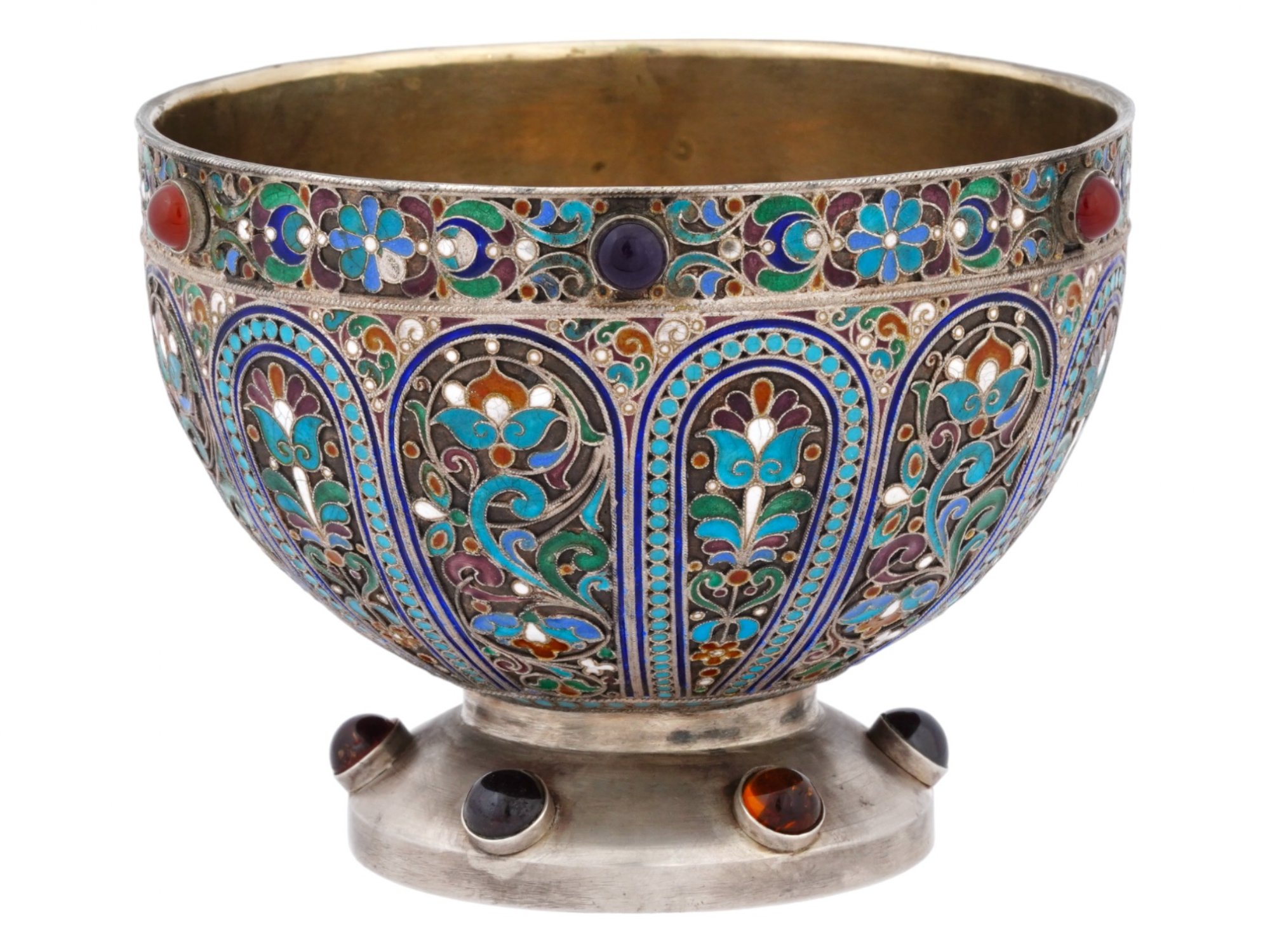 RUSSIAN 88 SILVER ENAMEL GEMSTONE BRATINA BOWL PIC-1