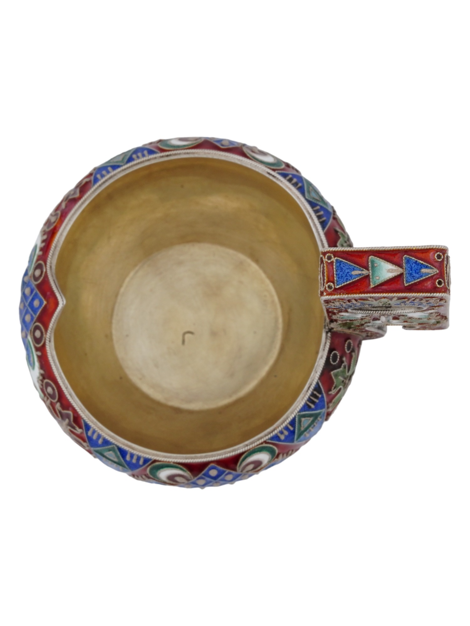 RUSSIAN 88 SILVER ENAMEL KOVSH WITH RAISED HANDLE PIC-5