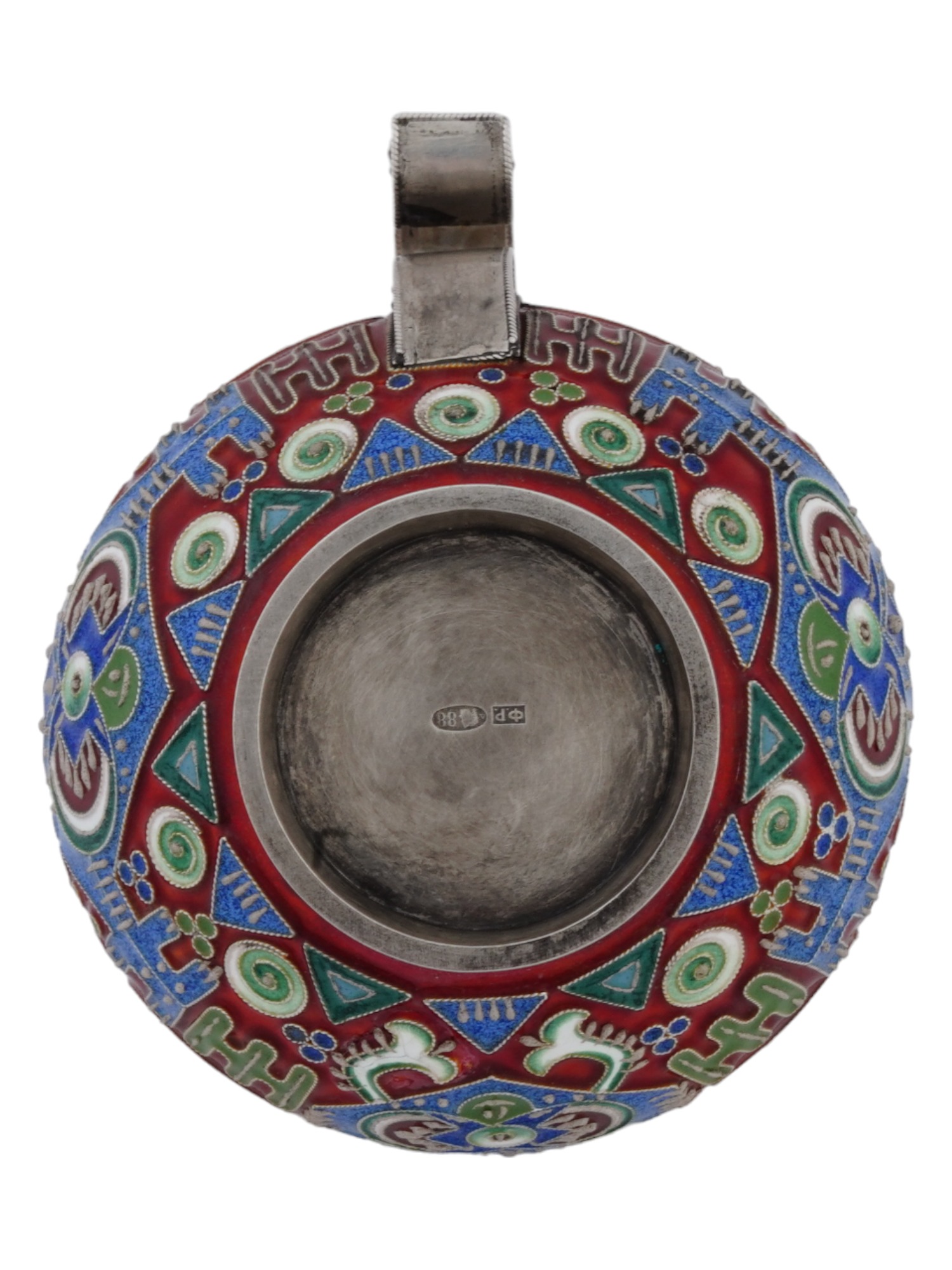 RUSSIAN 88 SILVER ENAMEL KOVSH WITH RAISED HANDLE PIC-6