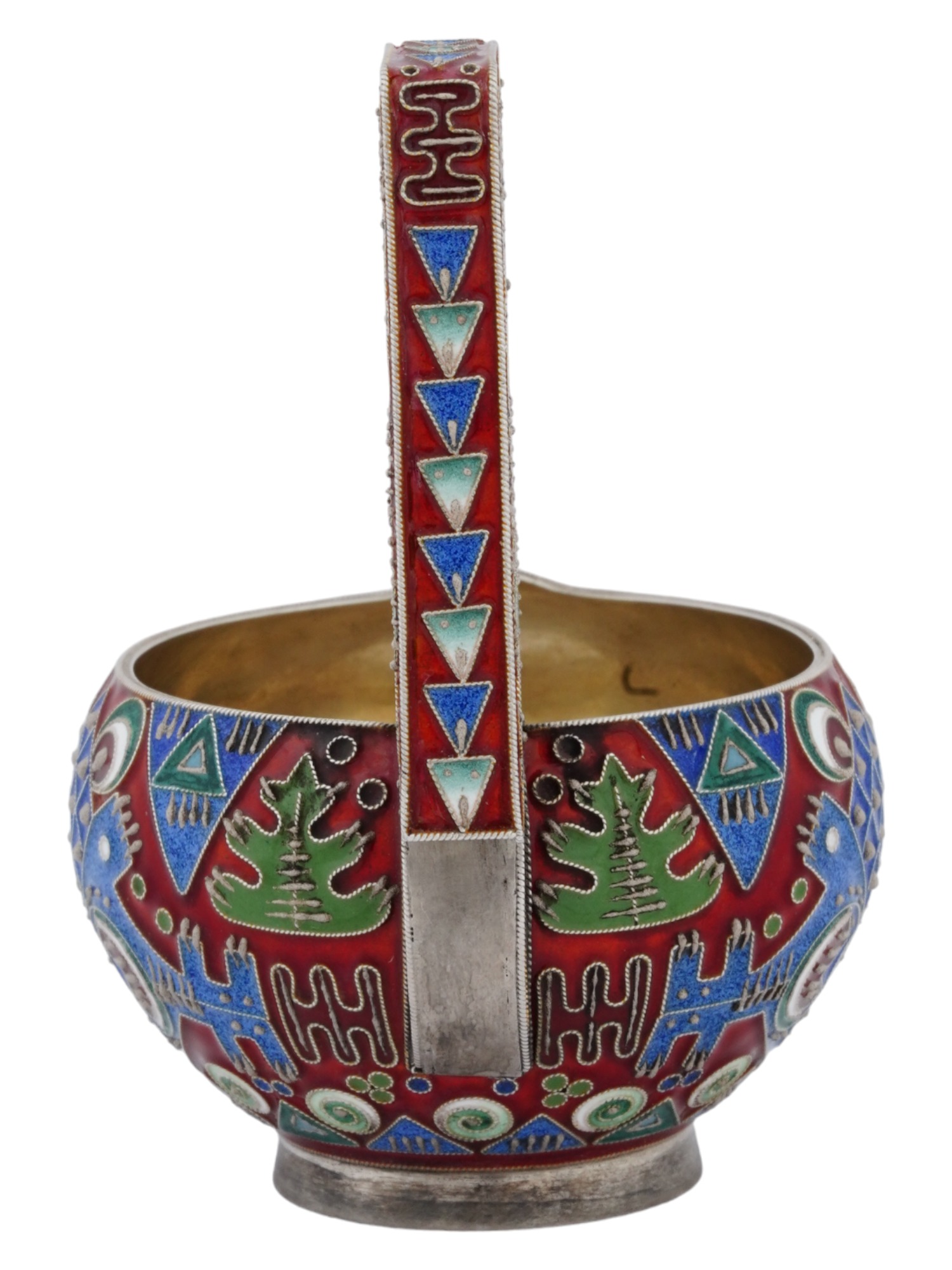 RUSSIAN 88 SILVER ENAMEL KOVSH WITH RAISED HANDLE PIC-4