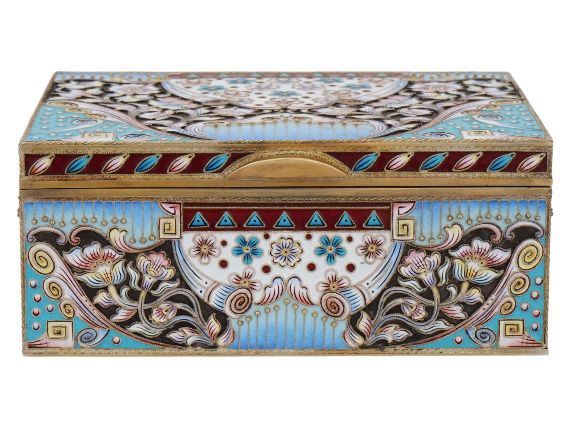 RUSSIAN 88 GILT SILVER ENAMEL LIDDED JEWELRY BOX PIC-1