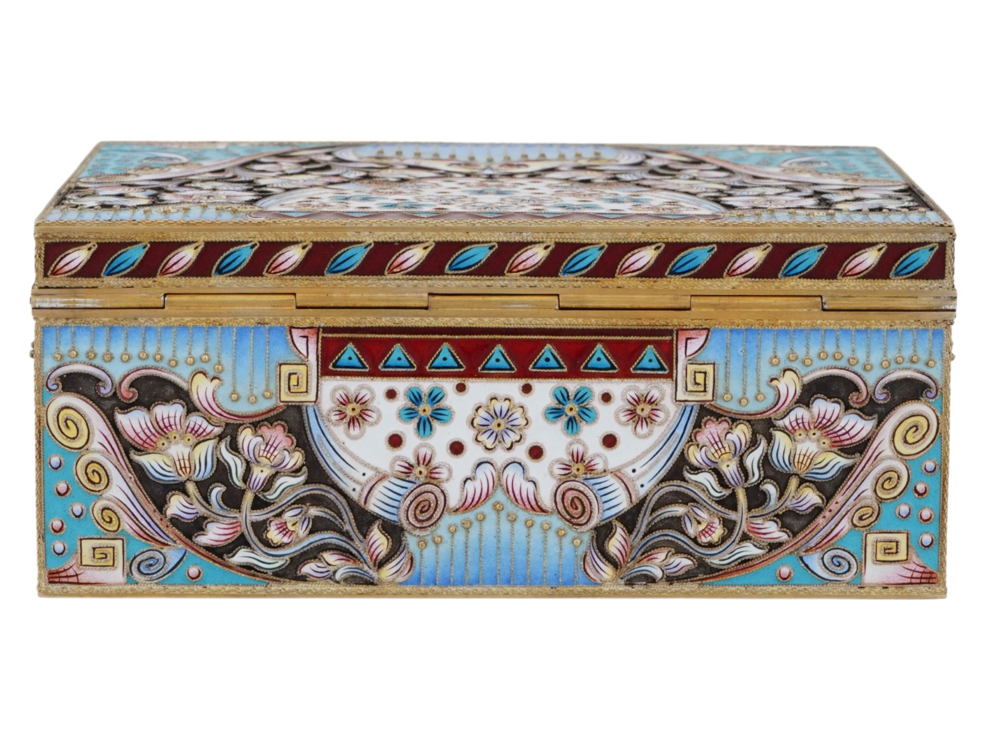 RUSSIAN 88 GILT SILVER ENAMEL LIDDED JEWELRY BOX PIC-3