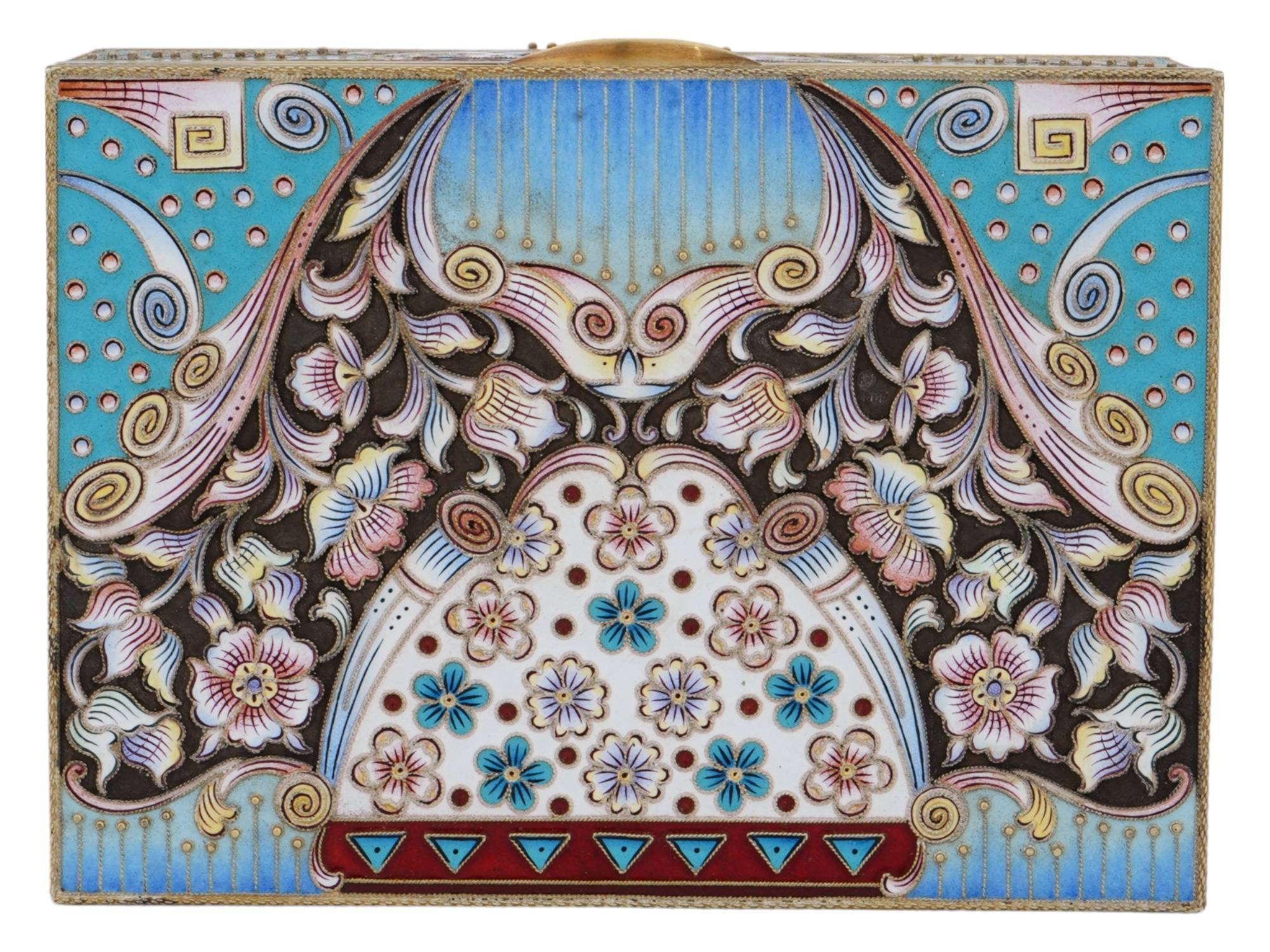 RUSSIAN 88 GILT SILVER ENAMEL LIDDED JEWELRY BOX PIC-5