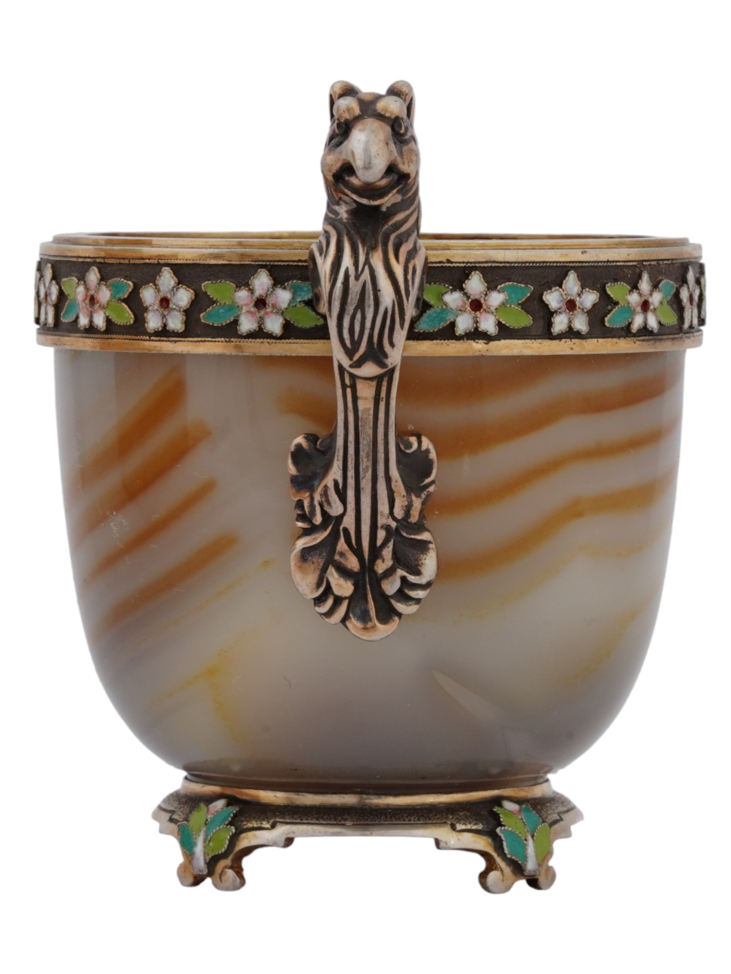 RUSSIAN ENAMEL SILVER HAND CARVED AGATE VASE IOB PIC-5