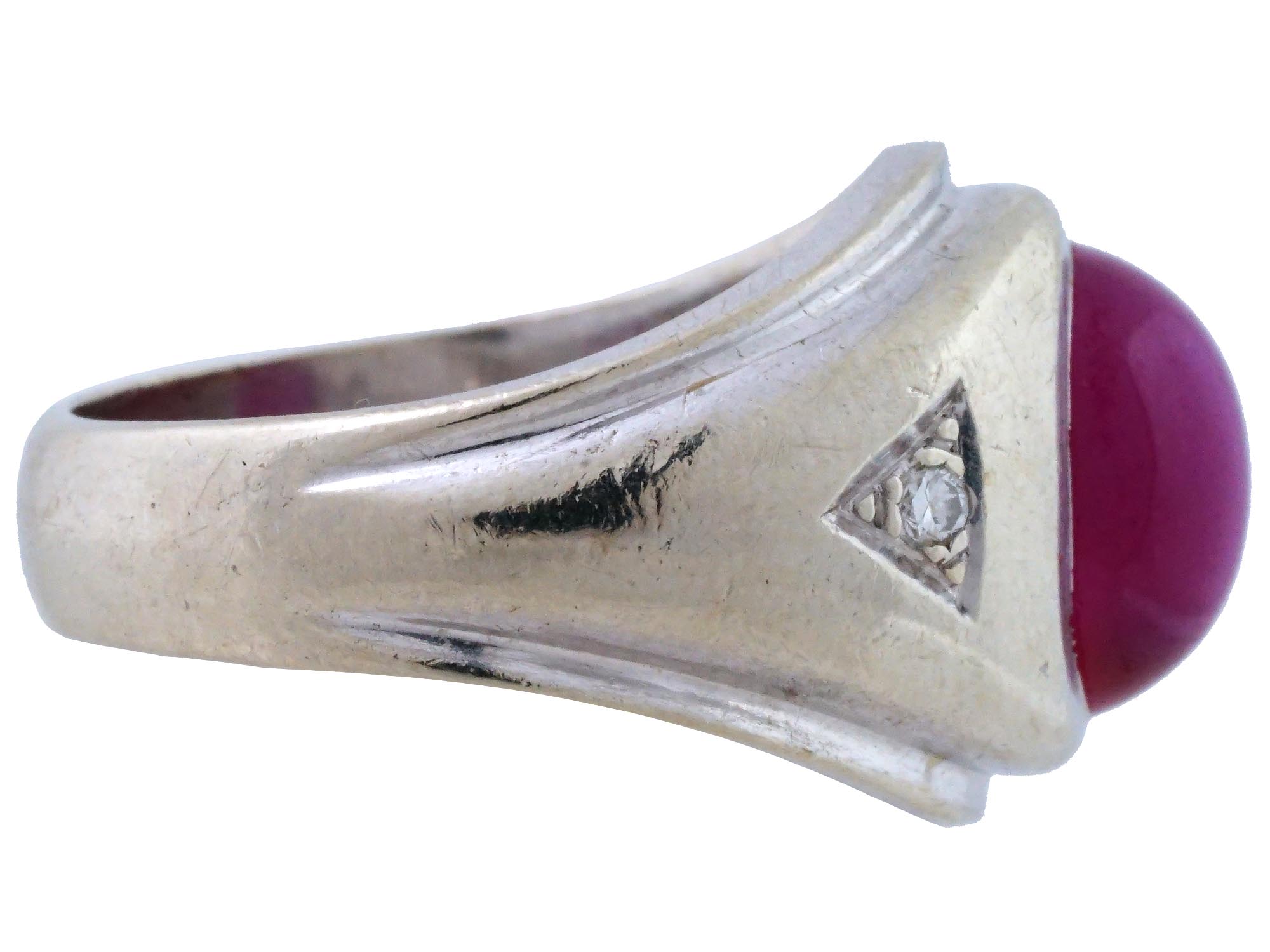 VINTAGE 14K WHITE GOLD STAR RUBY DIAMOND RING PIC-4