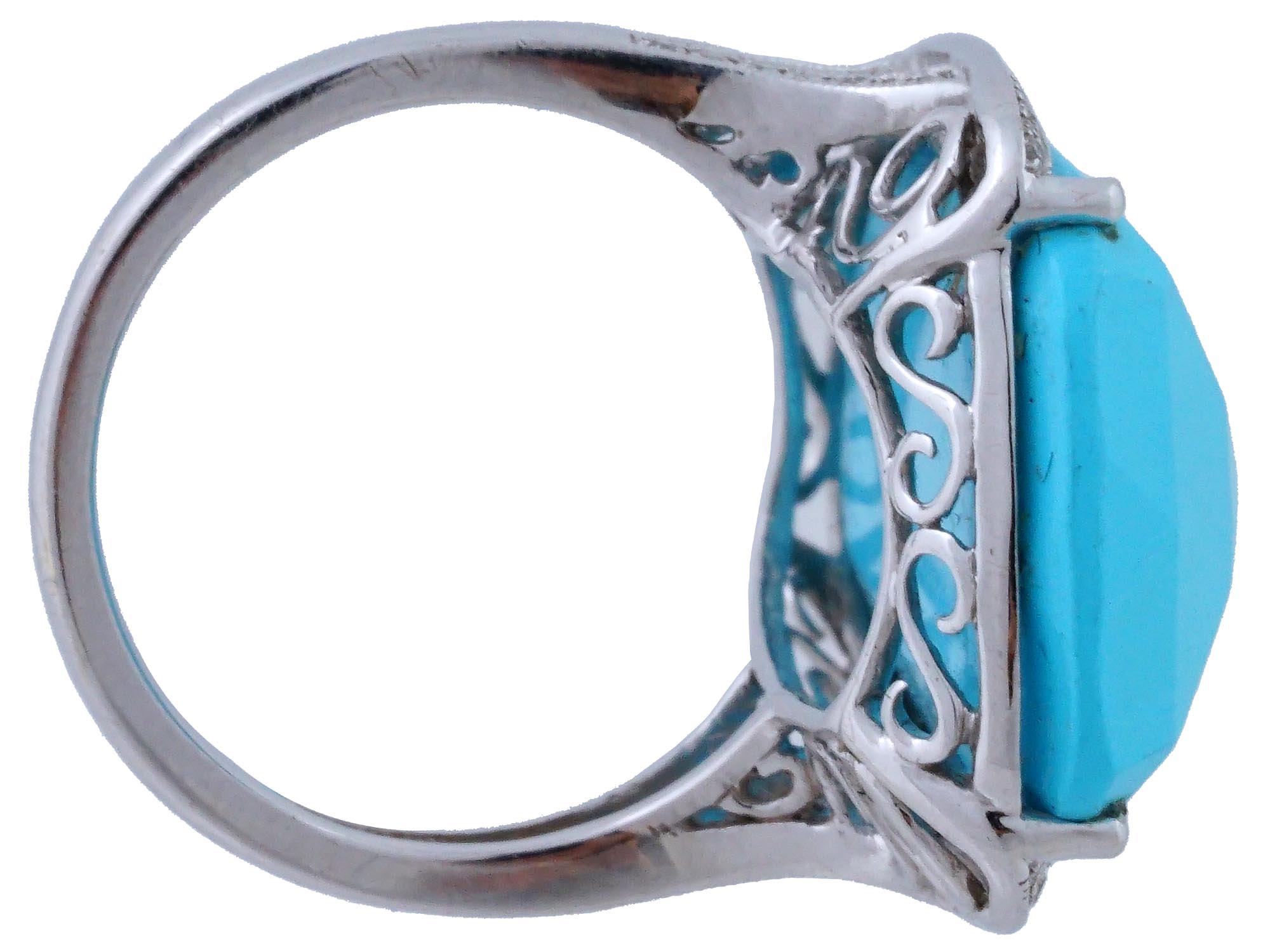 VINTAGE 14K WHITE GOLD TURQUOISE DIAMOND RING PIC-5