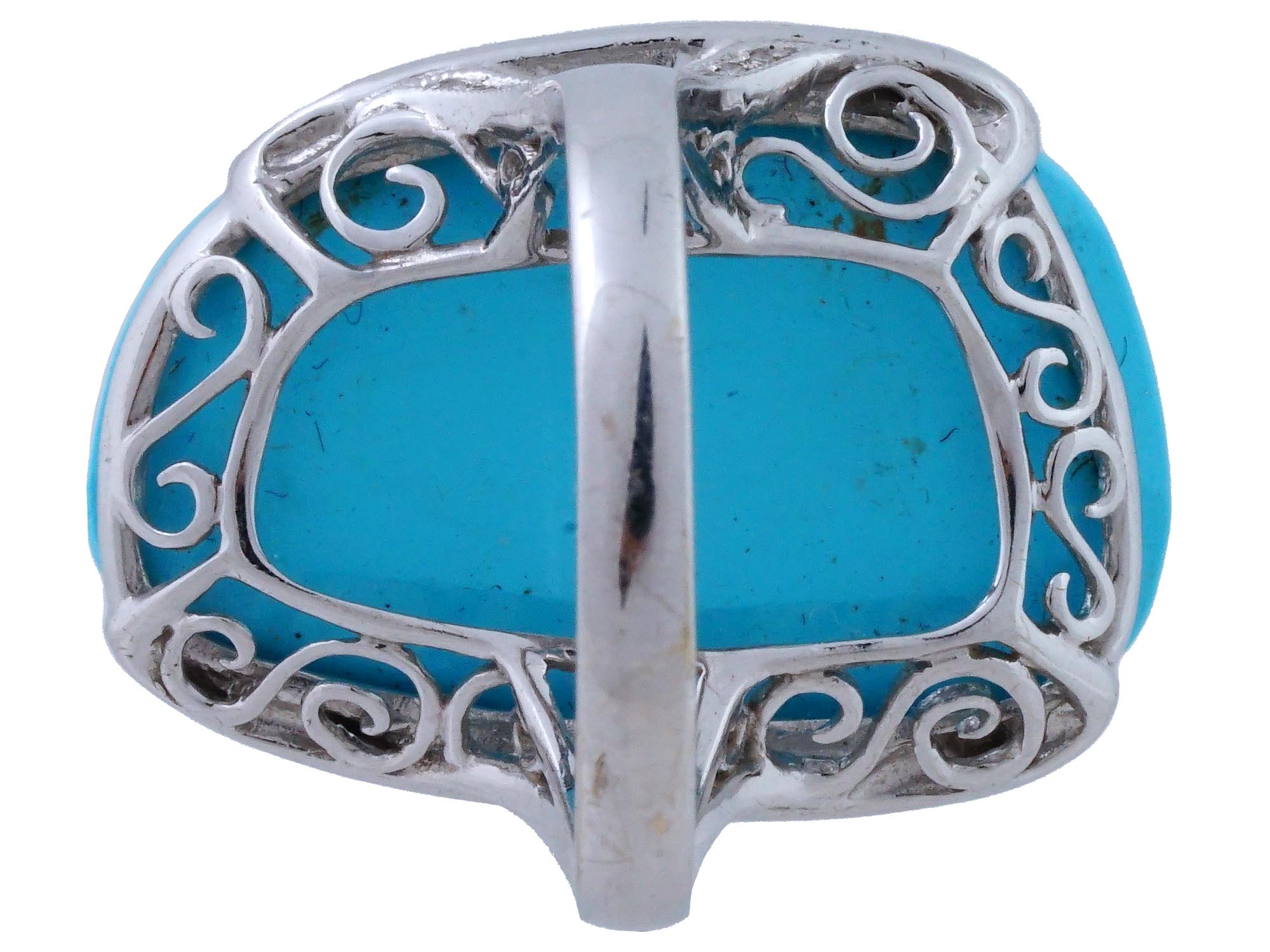 VINTAGE 14K WHITE GOLD TURQUOISE DIAMOND RING PIC-2