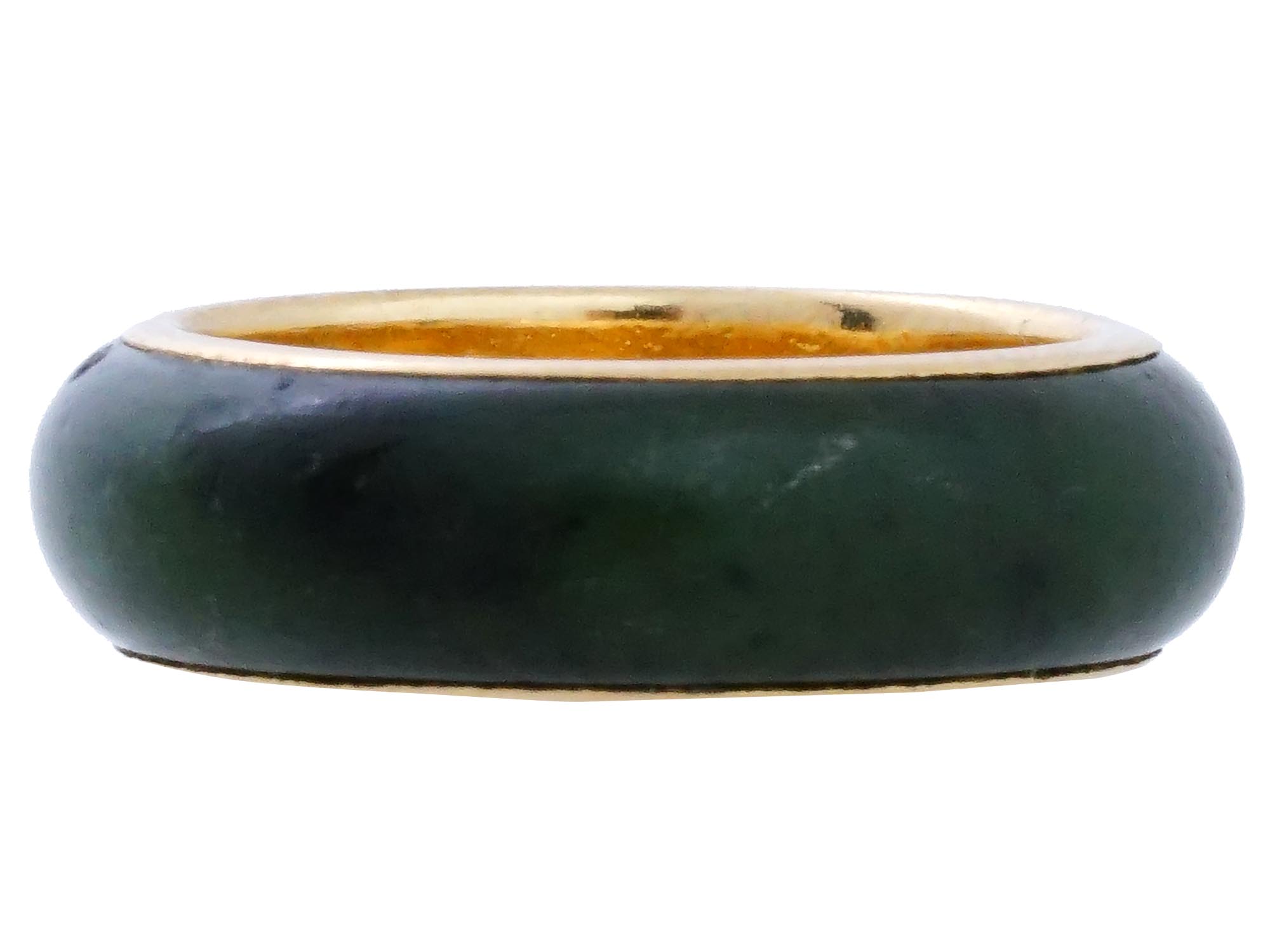 VINTAGE 14K GOLD DARK GREEN JADE STONE BAND RING PIC-1