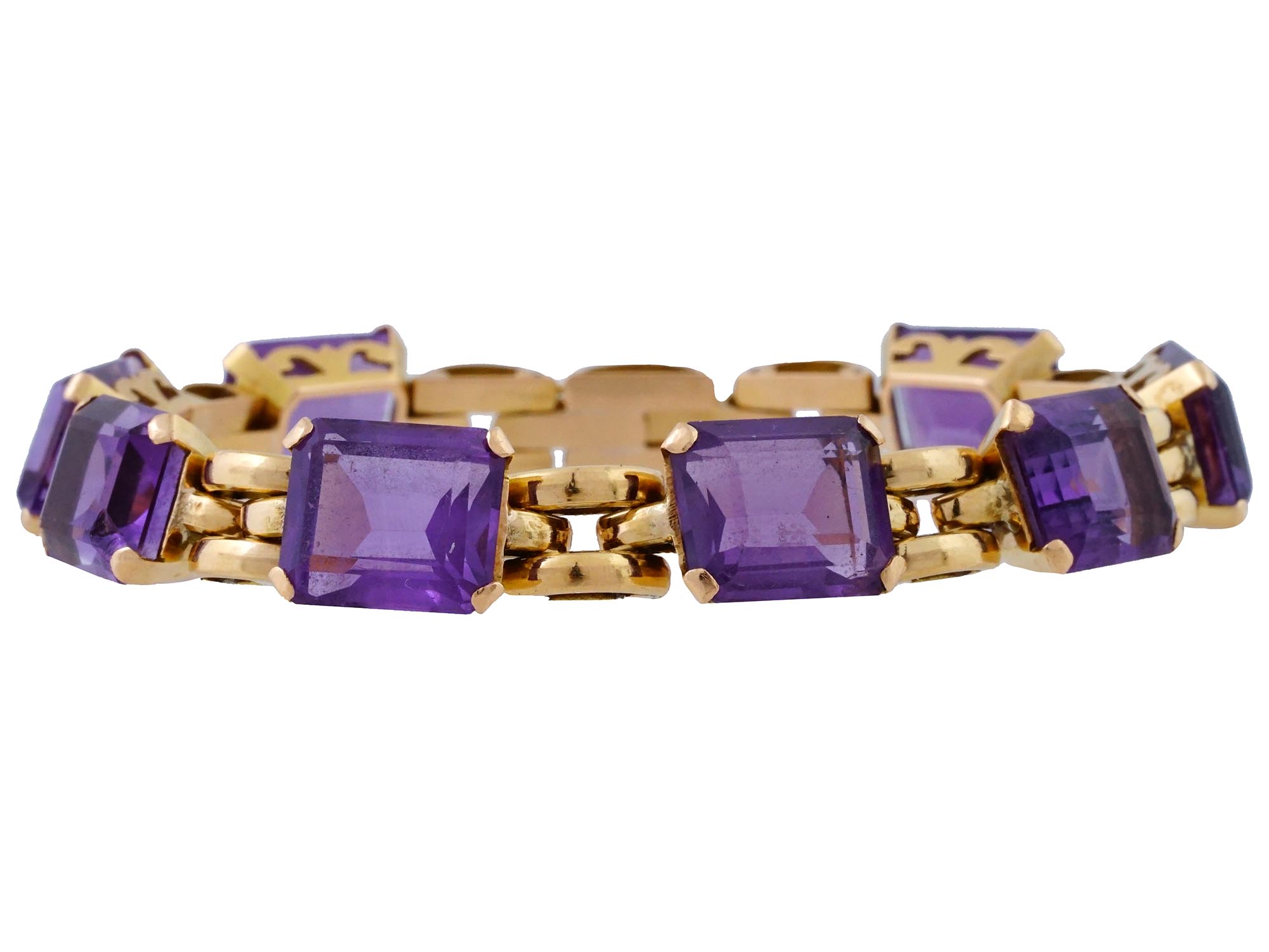 VINTAGE 14K GOLD AMETHYST STONE LINK BRACELET PIC-1