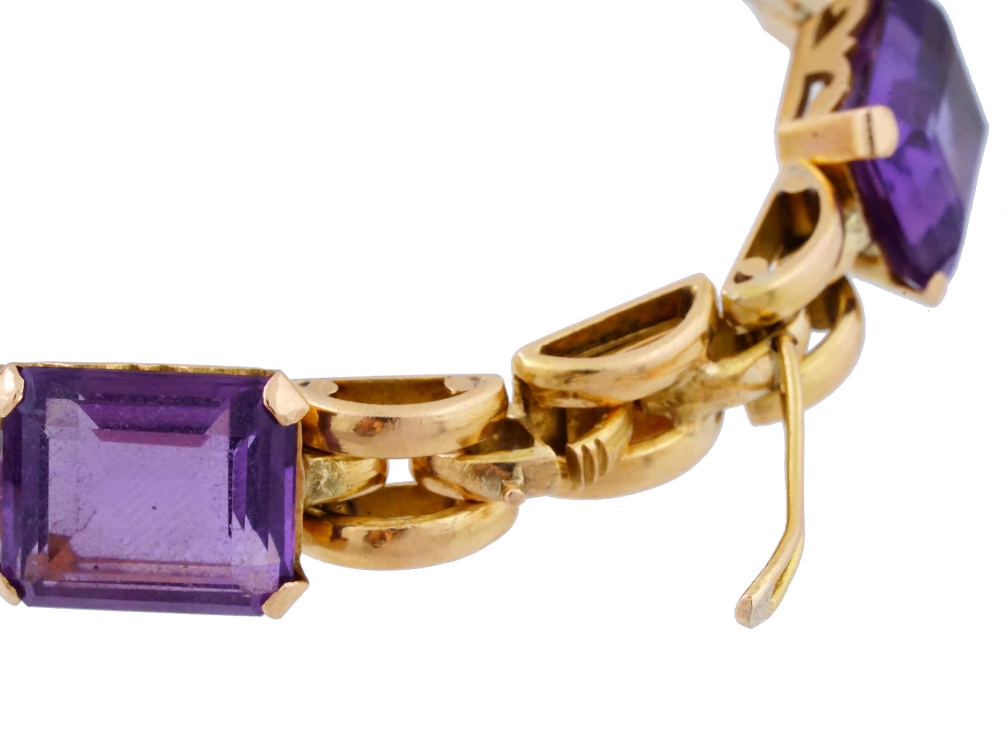 VINTAGE 14K GOLD AMETHYST STONE LINK BRACELET PIC-4