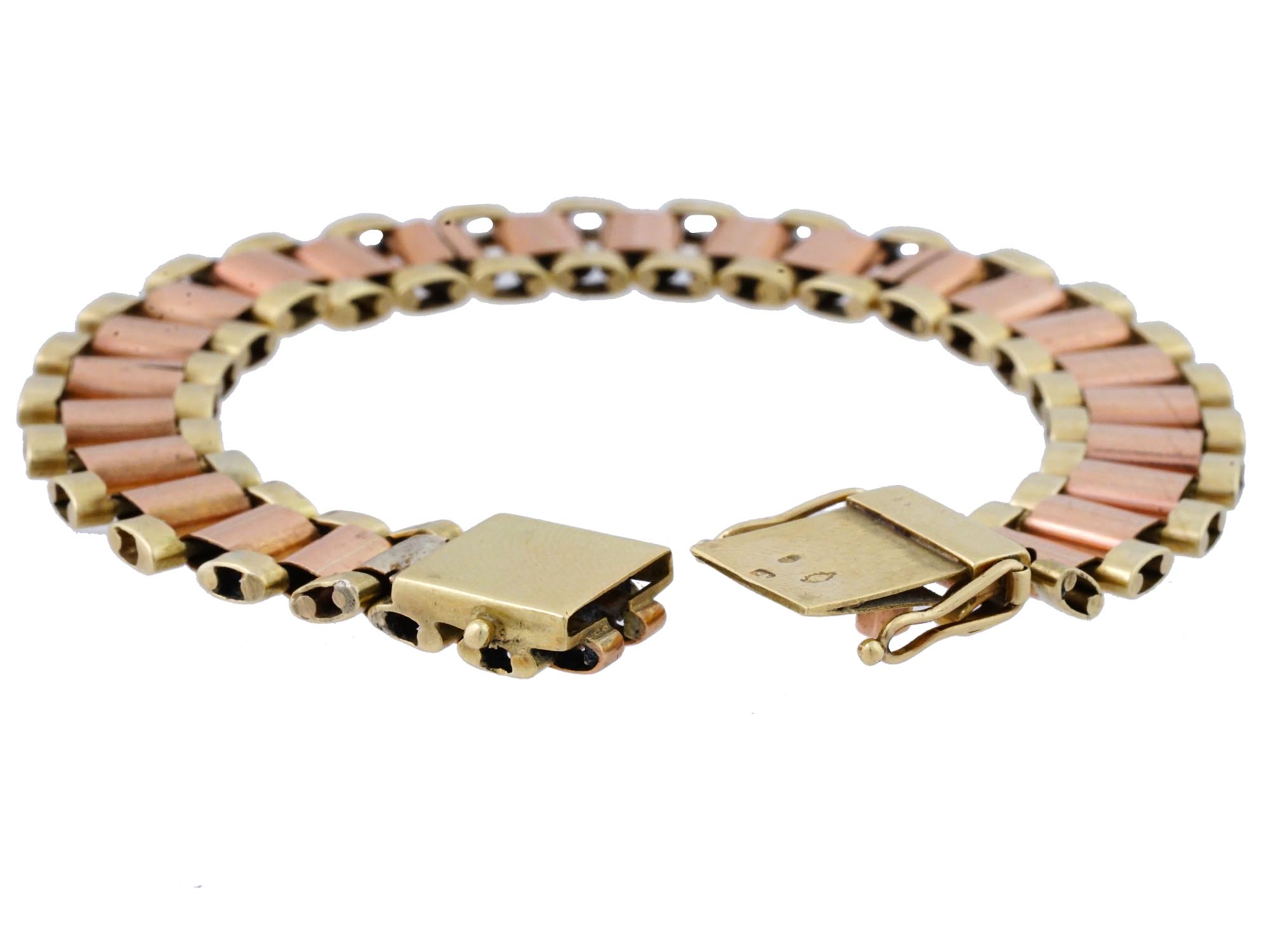 VINTAGE 14K YELLOW AND ROSE GOLD LINK BRACELET PIC-3