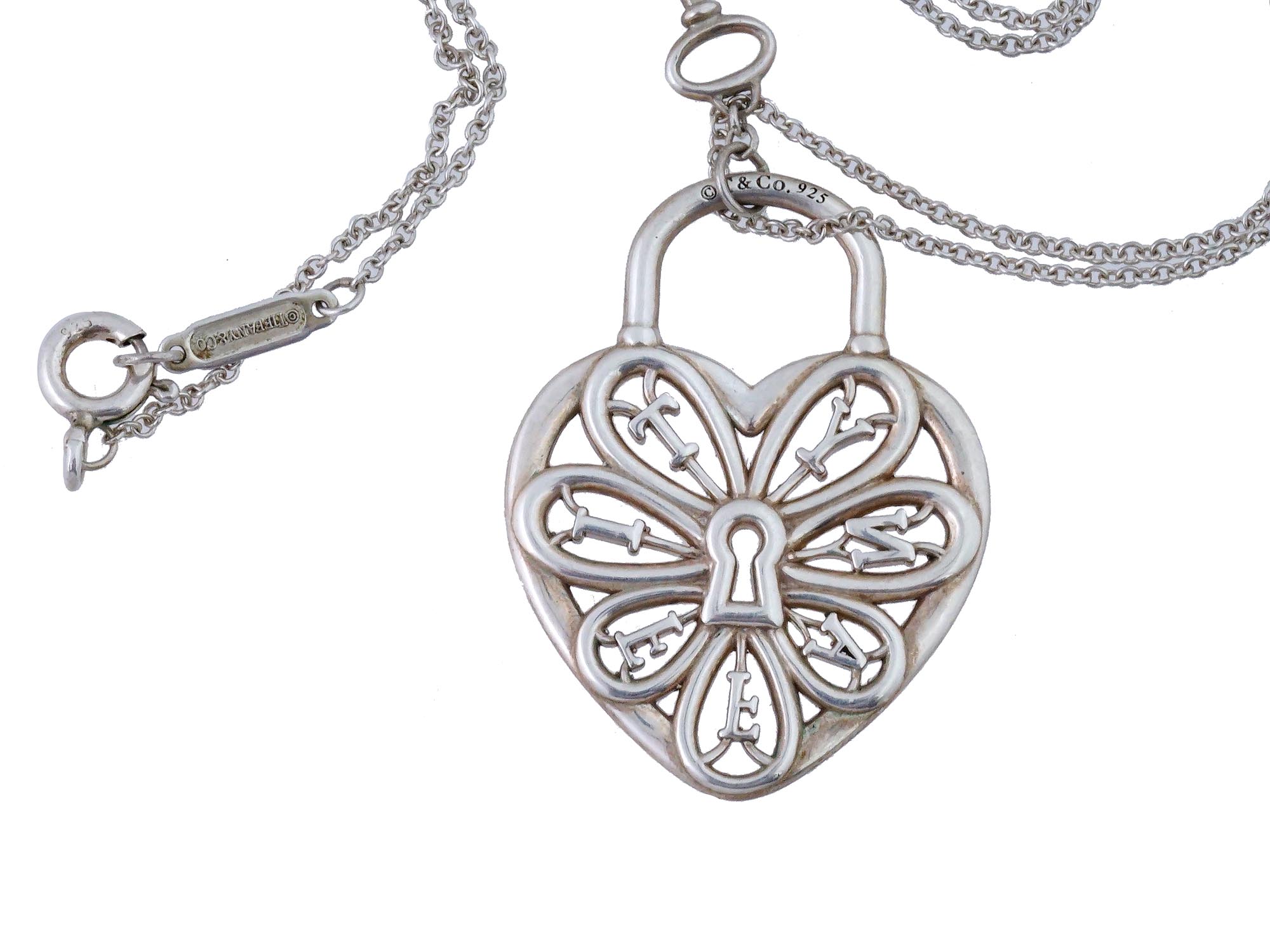 TIFFANY STERLING SILVER FILIGREE HEART KEY PENDANT PIC-2