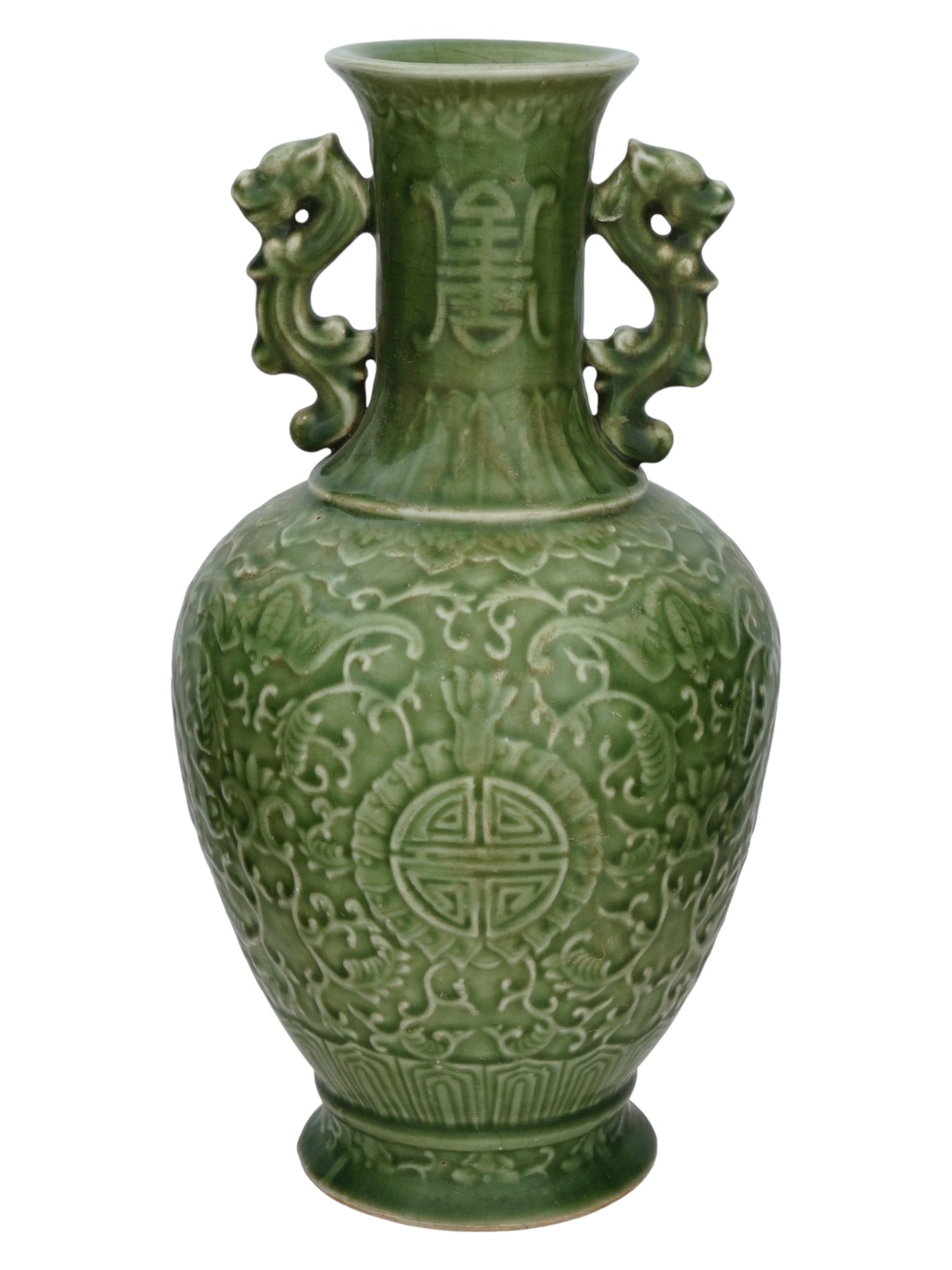 ANTIQUE CHINESE QING DYNASTY GREEN PORCELAIN VASE PIC-0