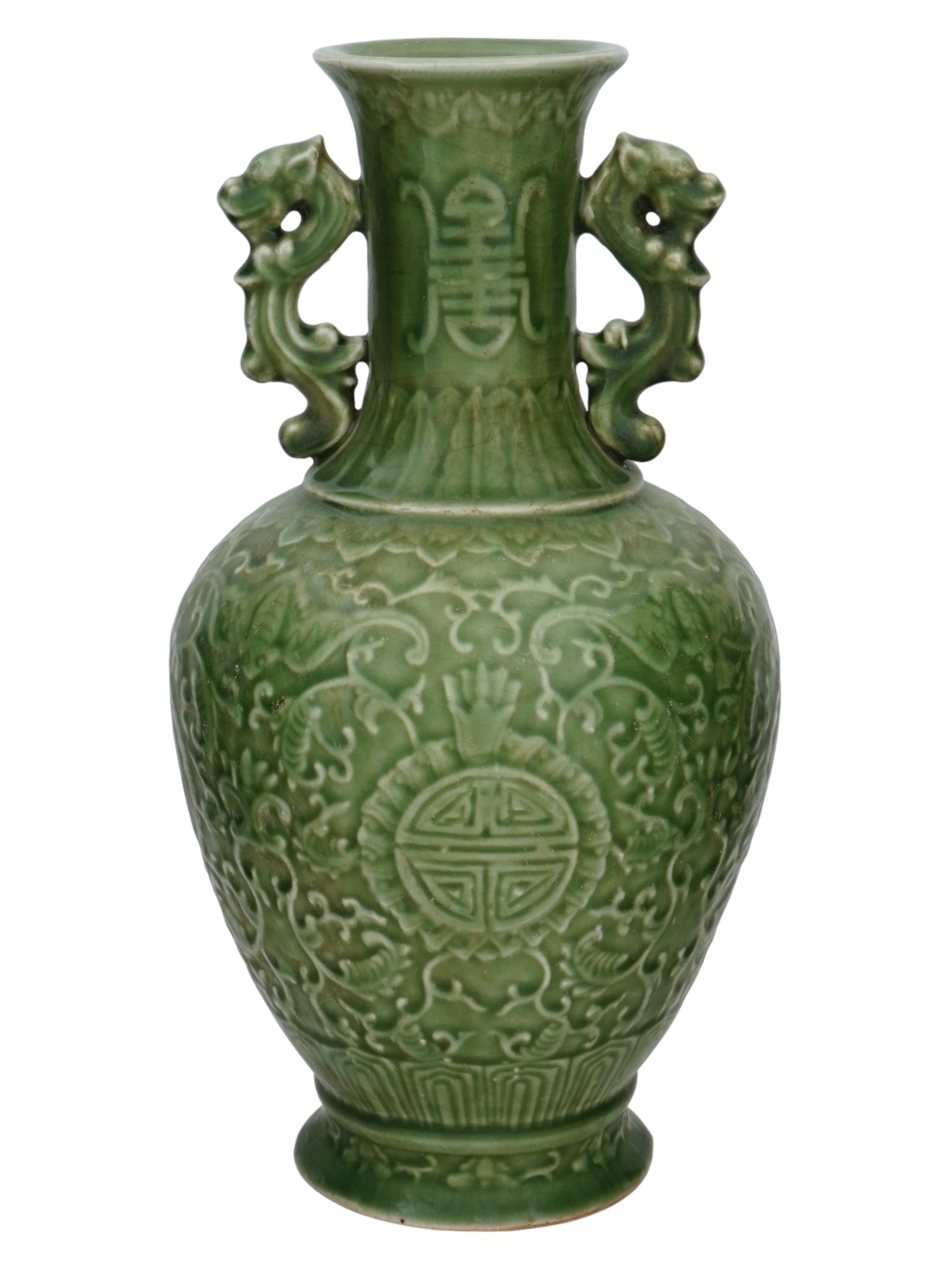 ANTIQUE CHINESE QING DYNASTY GREEN PORCELAIN VASE PIC-2