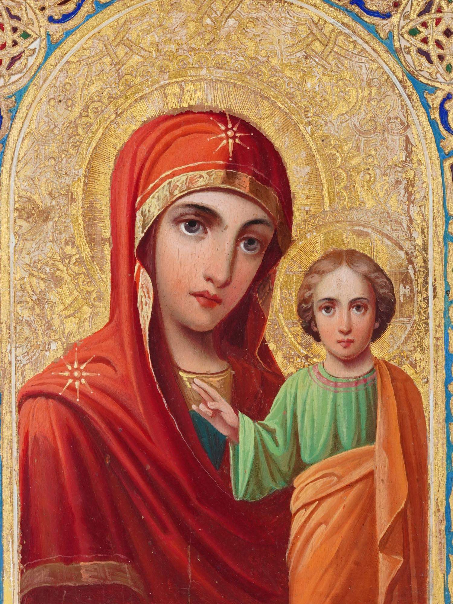 19TH C RUSSIAN ORTHODOX ICON KAZAN MOTHER OF GOD PIC-1