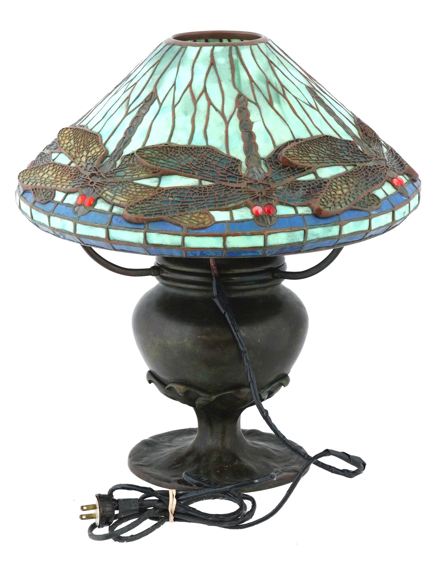 TIFFANY AND CO LEADED GLASS DRAGONFLY TABLE LAMP PIC-2