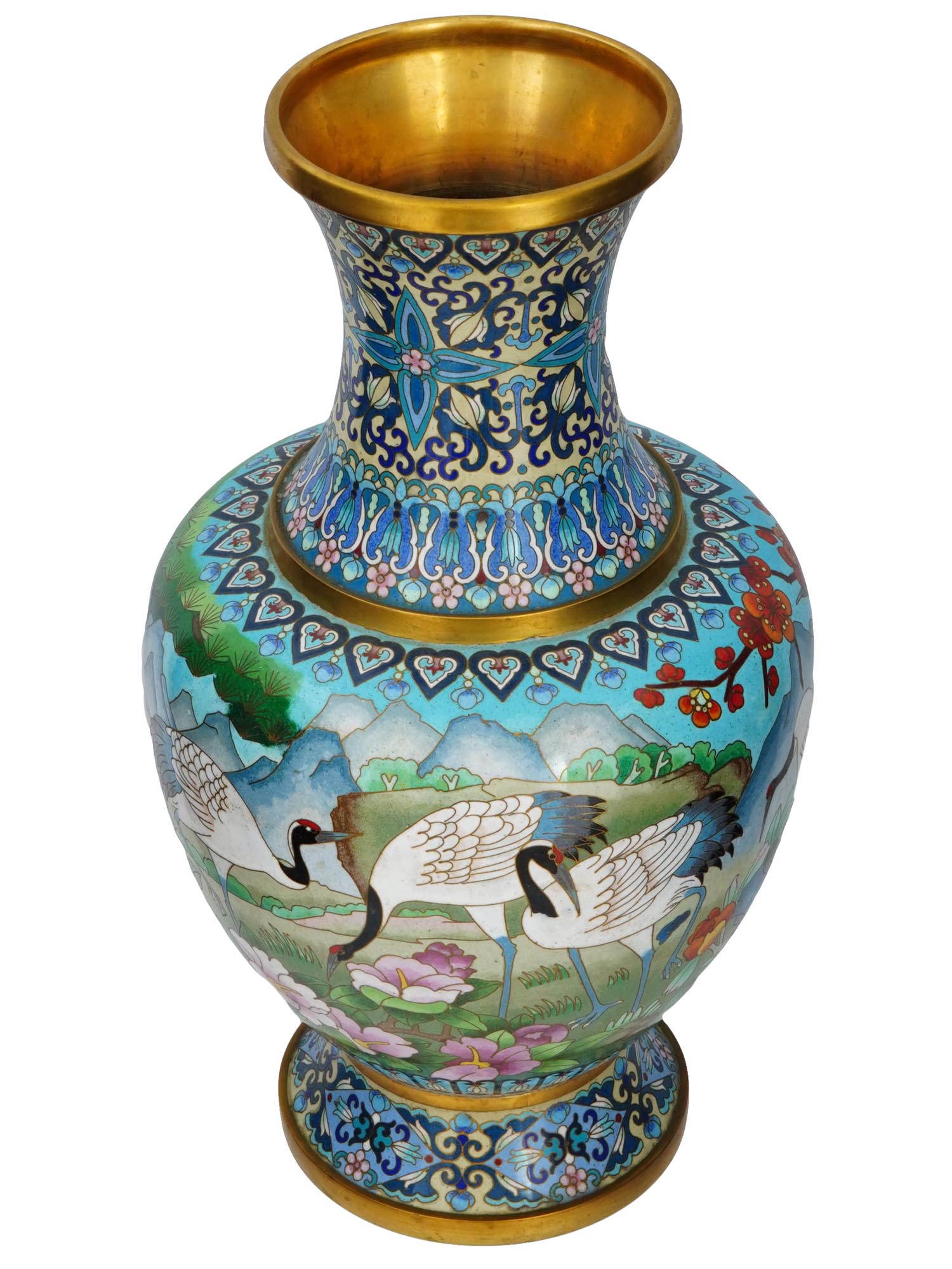 ANTIQUE CHINESE QING CLOISONNE ENAMEL VASE WITH BIRDS PIC-1