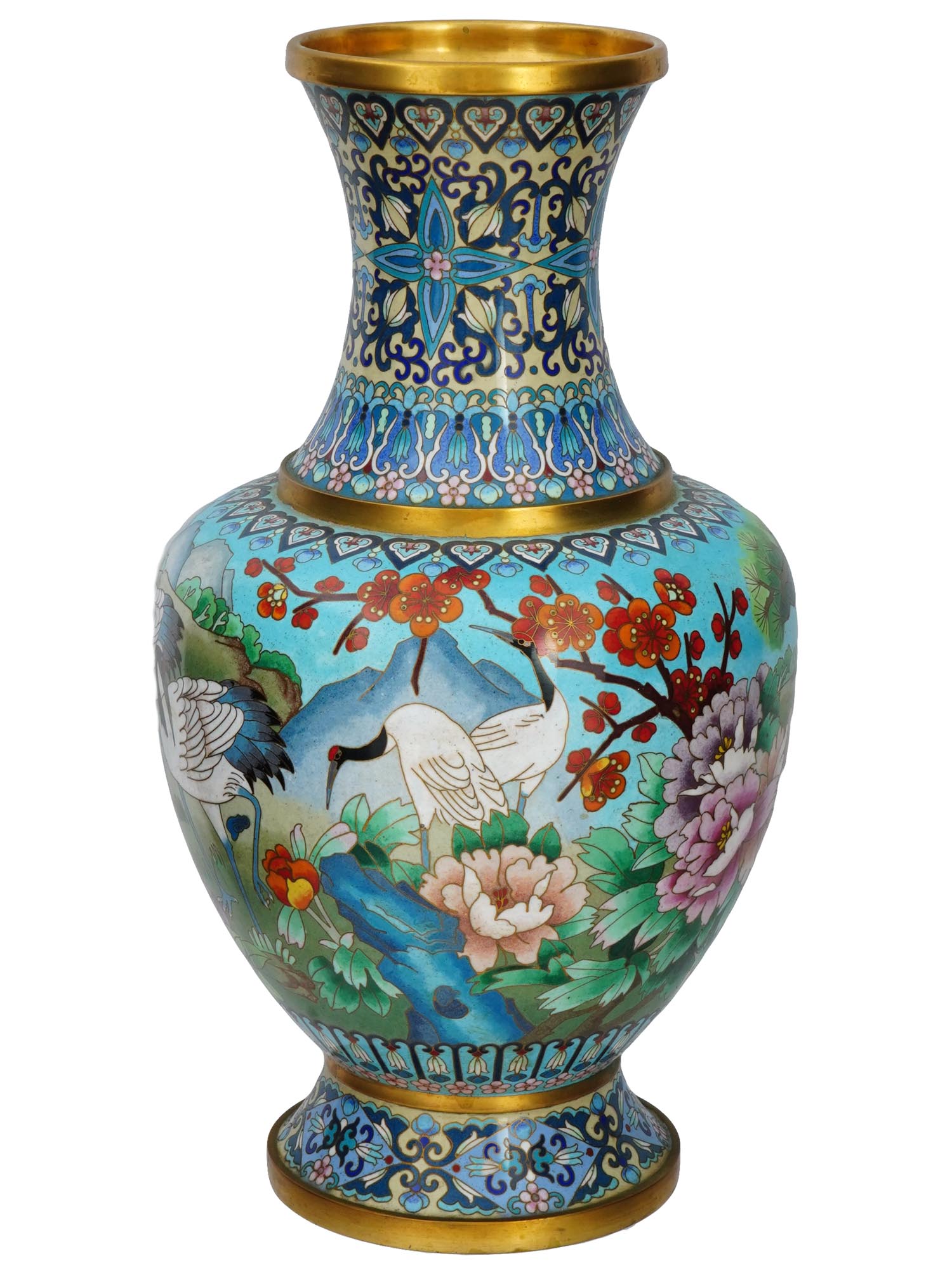 ANTIQUE CHINESE QING CLOISONNE ENAMEL VASE WITH BIRDS PIC-0