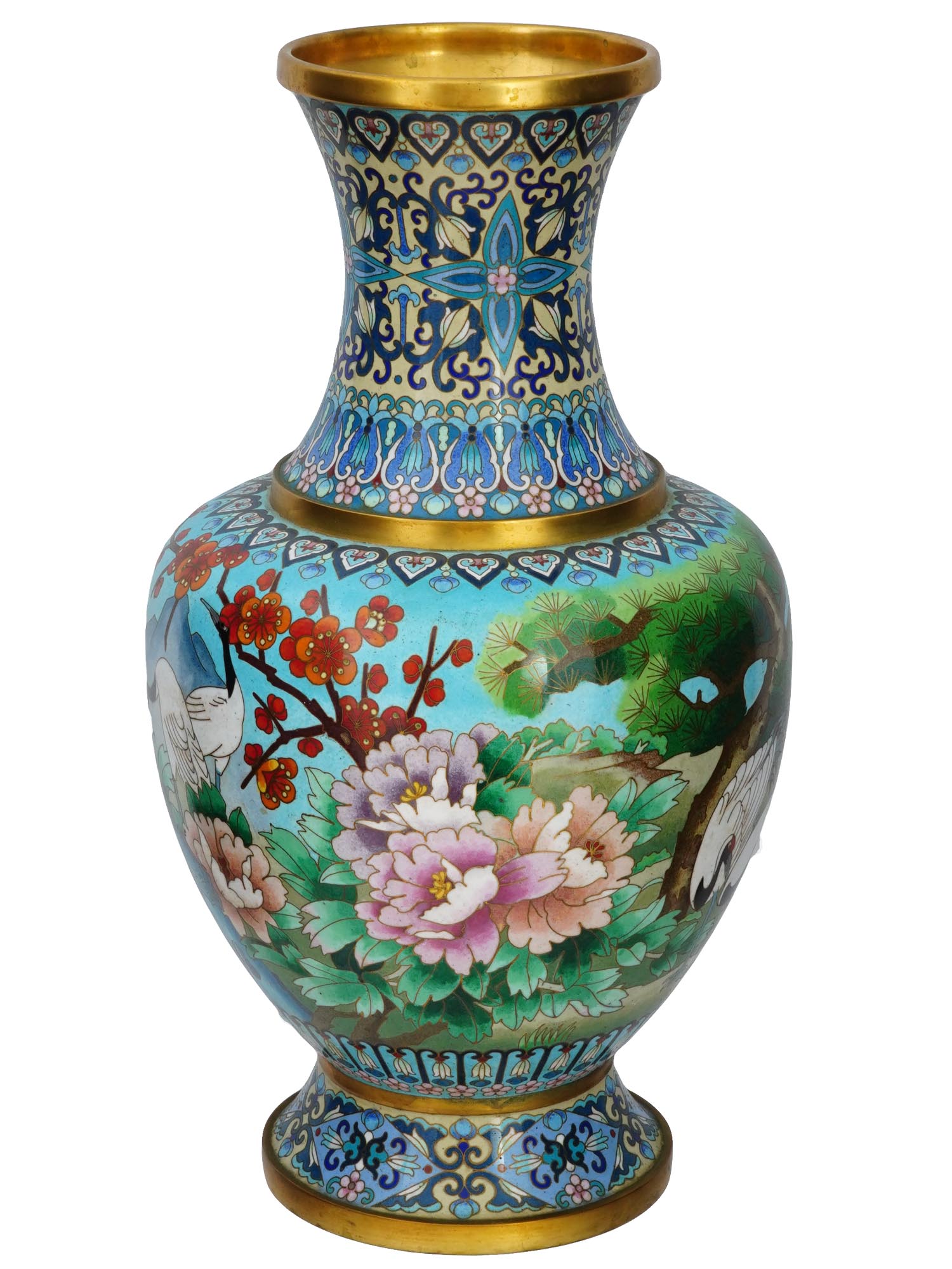 ANTIQUE CHINESE QING CLOISONNE ENAMEL VASE WITH BIRDS PIC-2