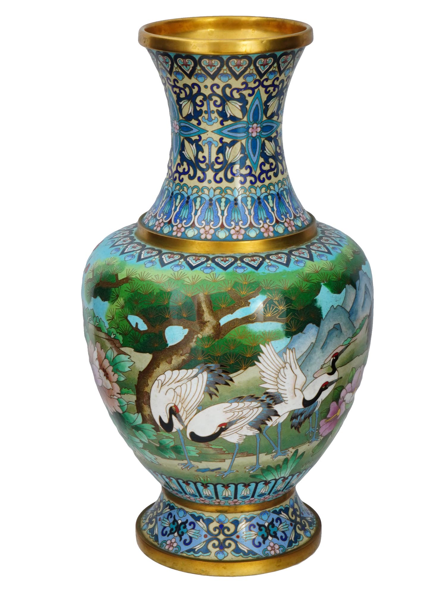 ANTIQUE CHINESE QING CLOISONNE ENAMEL VASE WITH BIRDS PIC-3