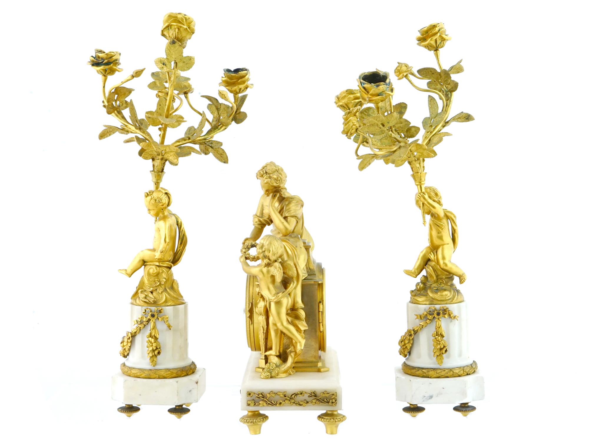 Lot 363 ANTIQUE GILT BRONZE MARBLE MANTEL CLOCK AND CANDELABRAS