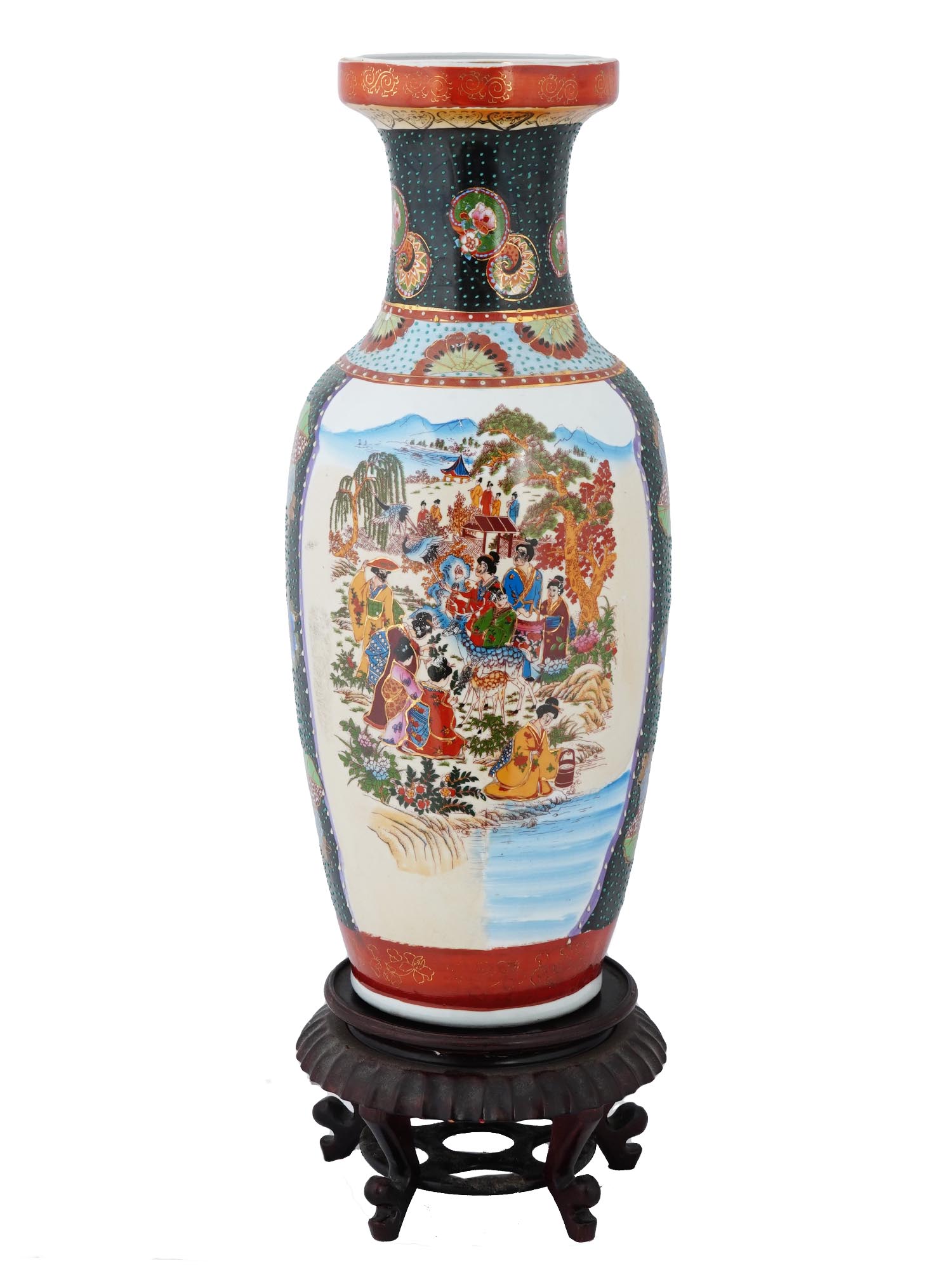 LARGE VINTAGE CHINESE PORCELAIN VASE WITH A STAND PIC-3