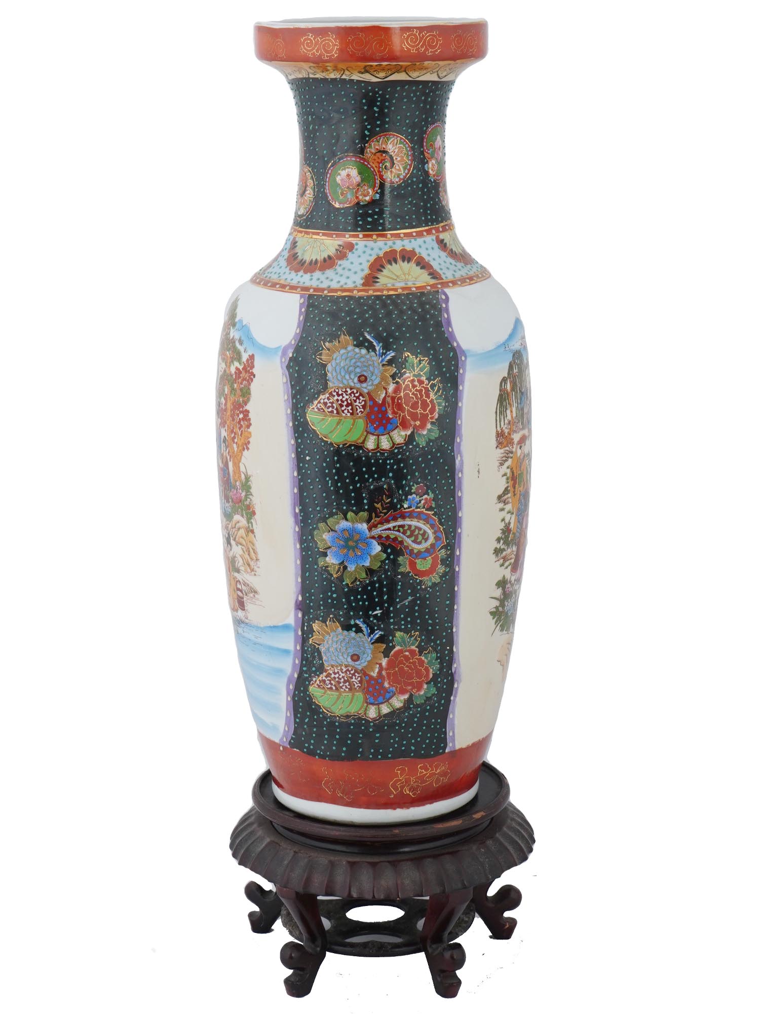 LARGE VINTAGE CHINESE PORCELAIN VASE WITH A STAND PIC-4