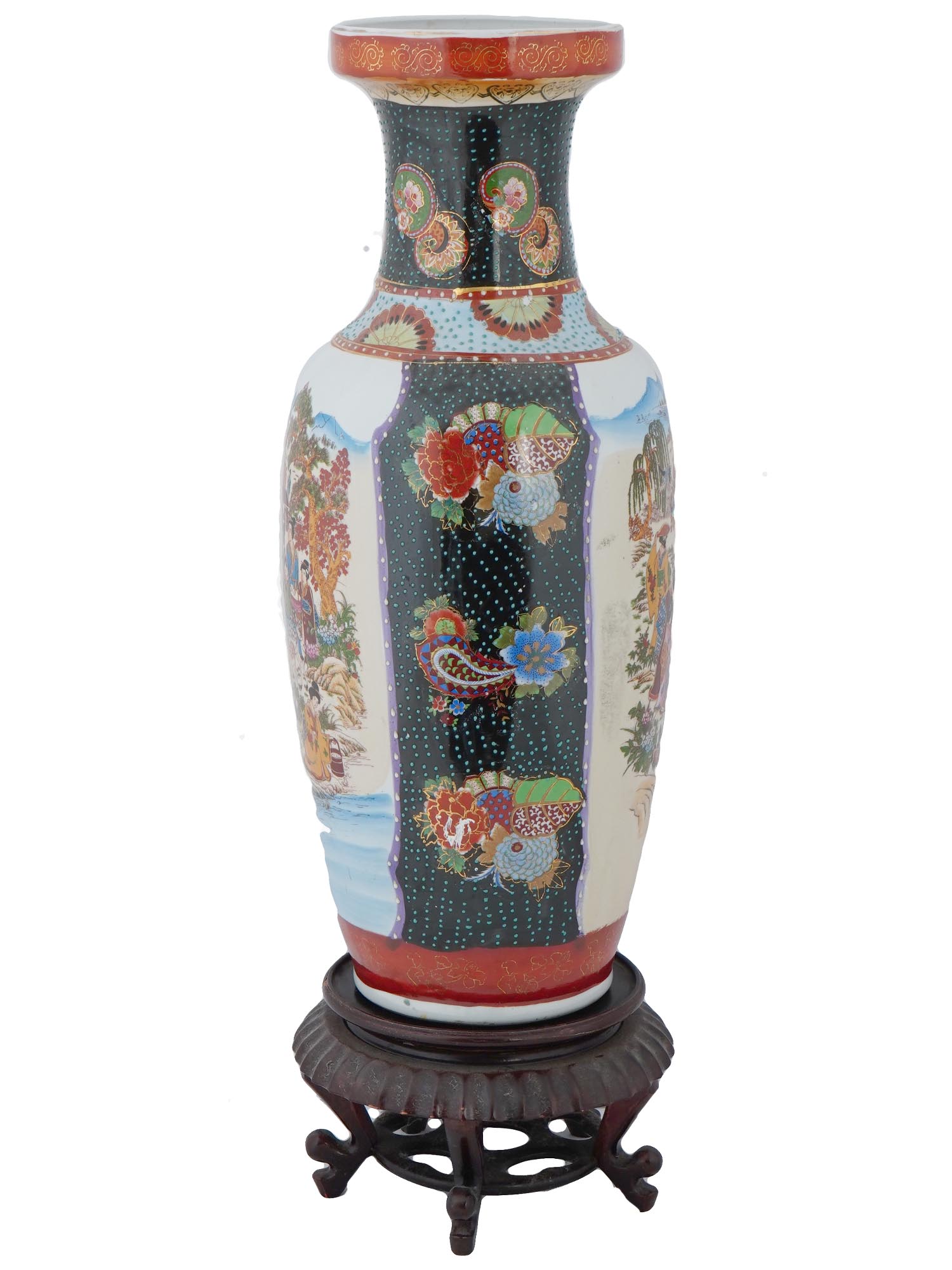 LARGE VINTAGE CHINESE PORCELAIN VASE WITH A STAND PIC-2