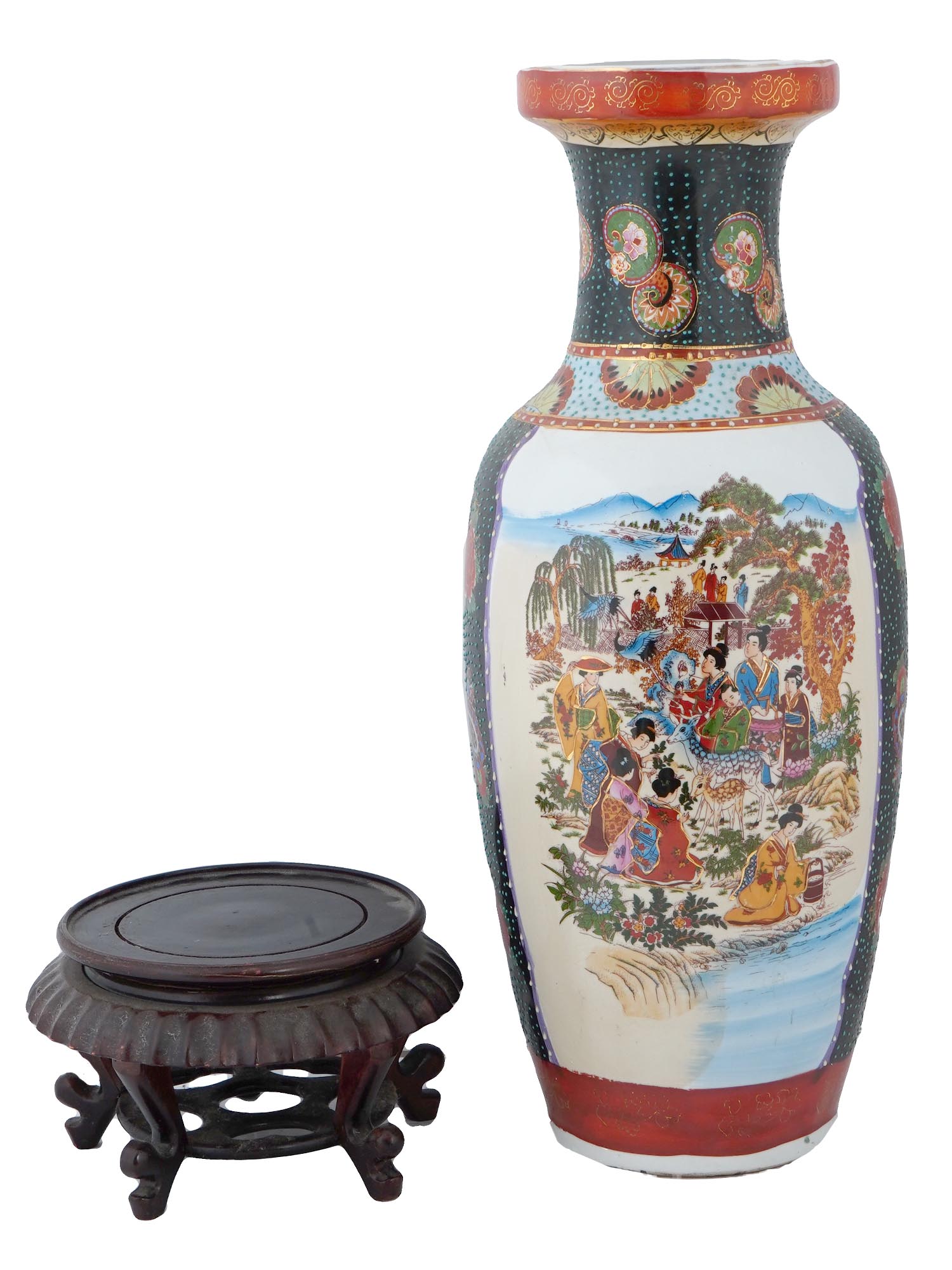 LARGE VINTAGE CHINESE PORCELAIN VASE WITH A STAND PIC-5