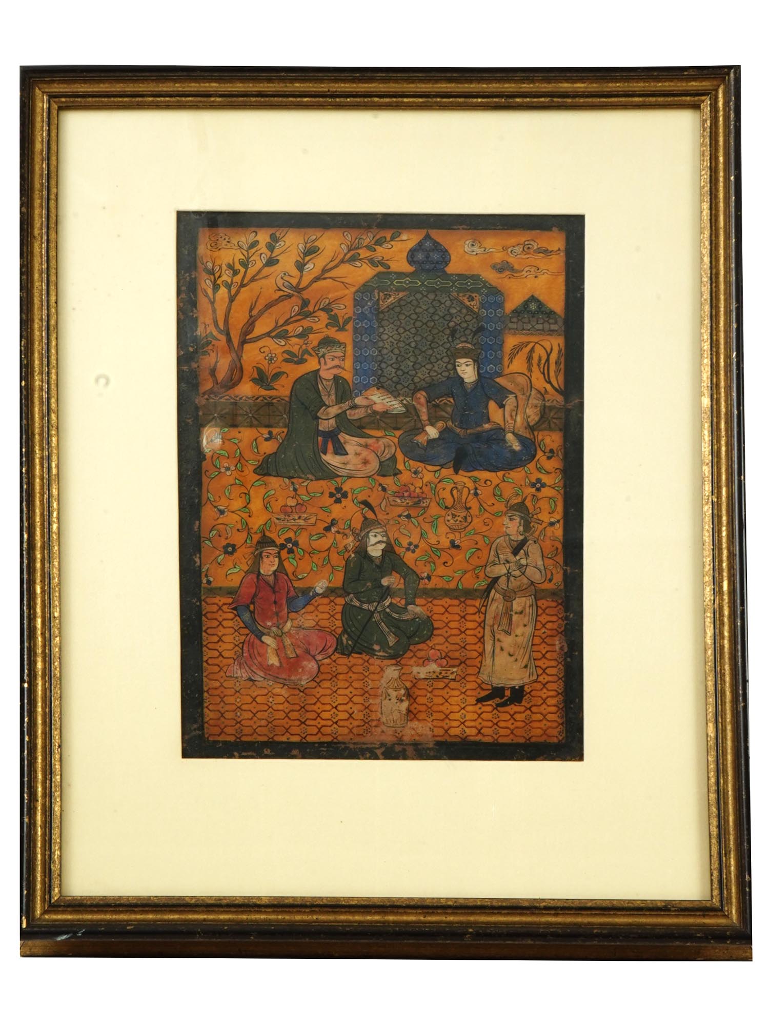 ANTIQUE PERSIAN QAJAR MINIATURE PAINTING COURT SCENE PIC-0