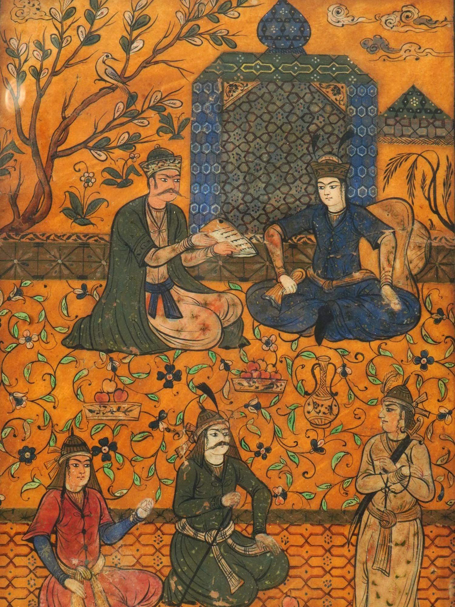 ANTIQUE PERSIAN QAJAR MINIATURE PAINTING COURT SCENE PIC-1