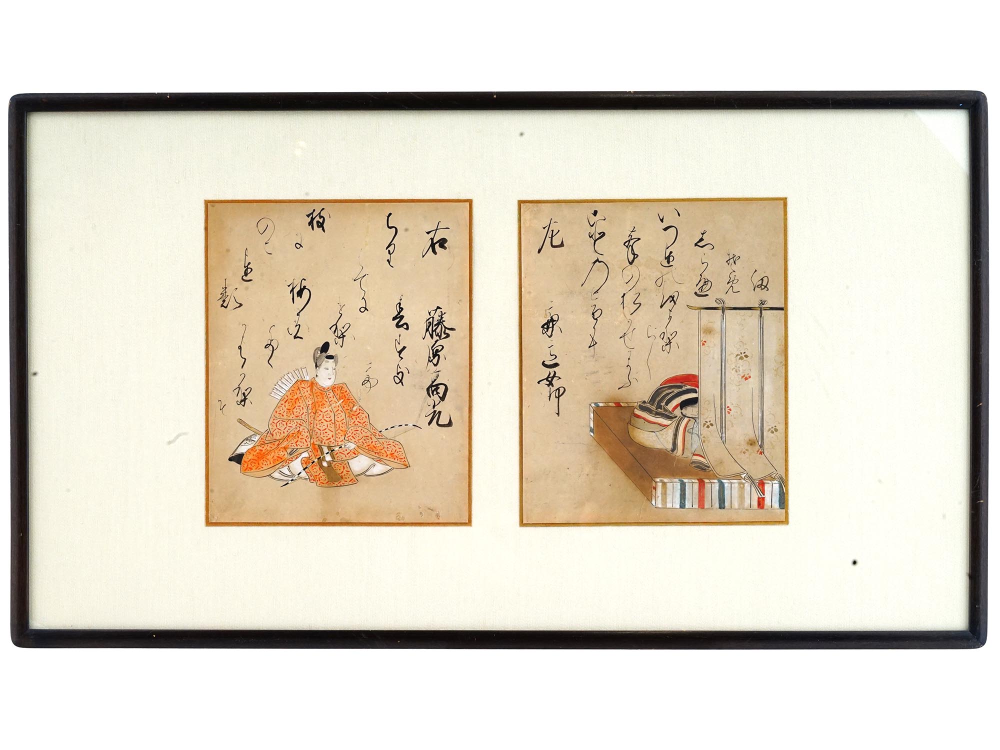 ANTIQUE JAPANESE EDO WATERCOLORS WITH CALLIGRAPHY PIC-0
