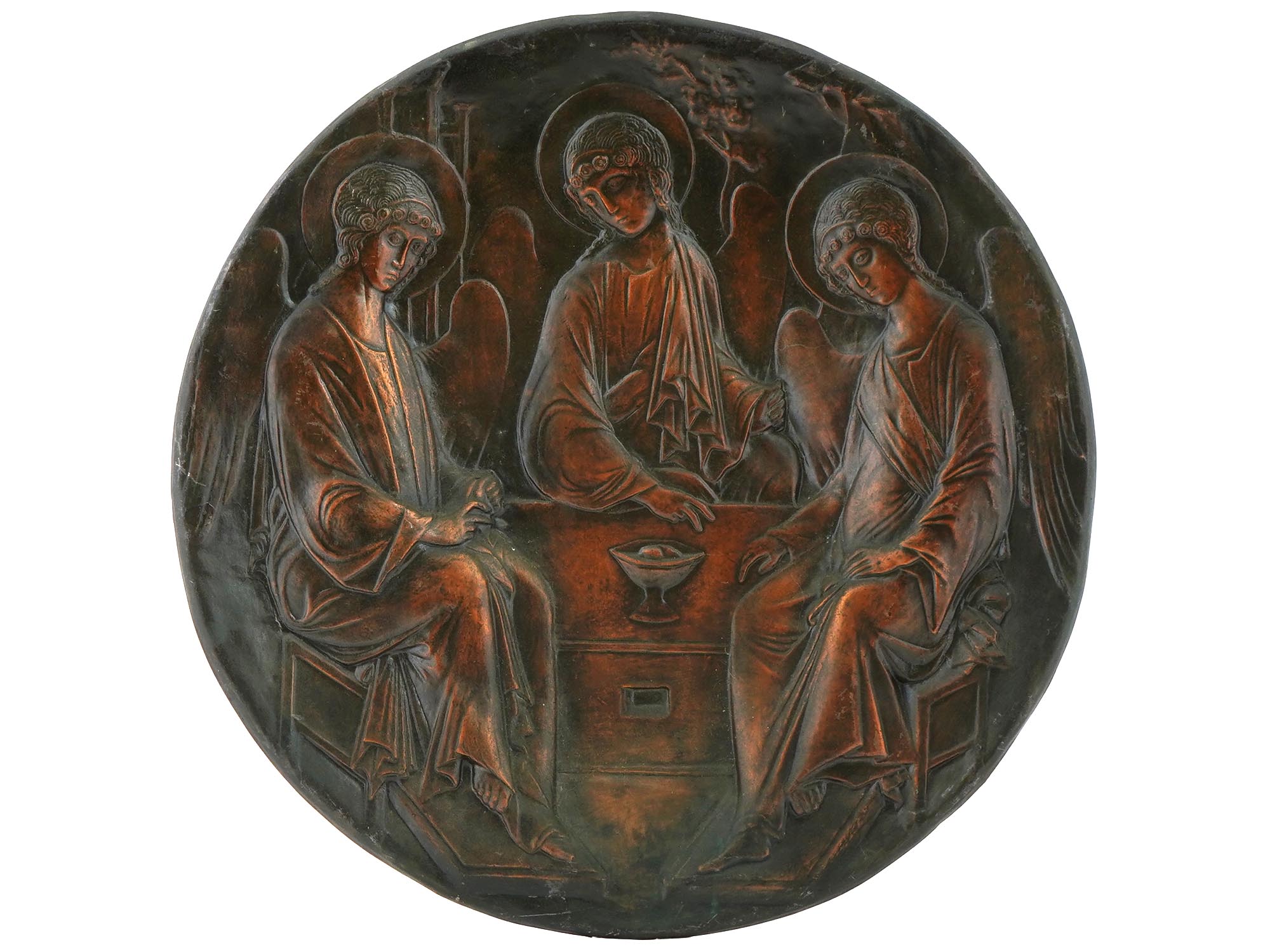 ANTIQUE RUSSIAN COPPER TRINITY BAS RELIEF PLATE PIC-0