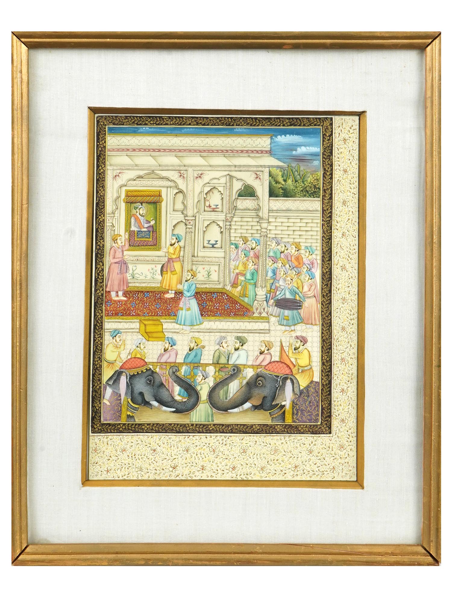 ANTIQUE INDIAN MUGHAL COURT SCENE MINIATURE PAINTING PIC-0