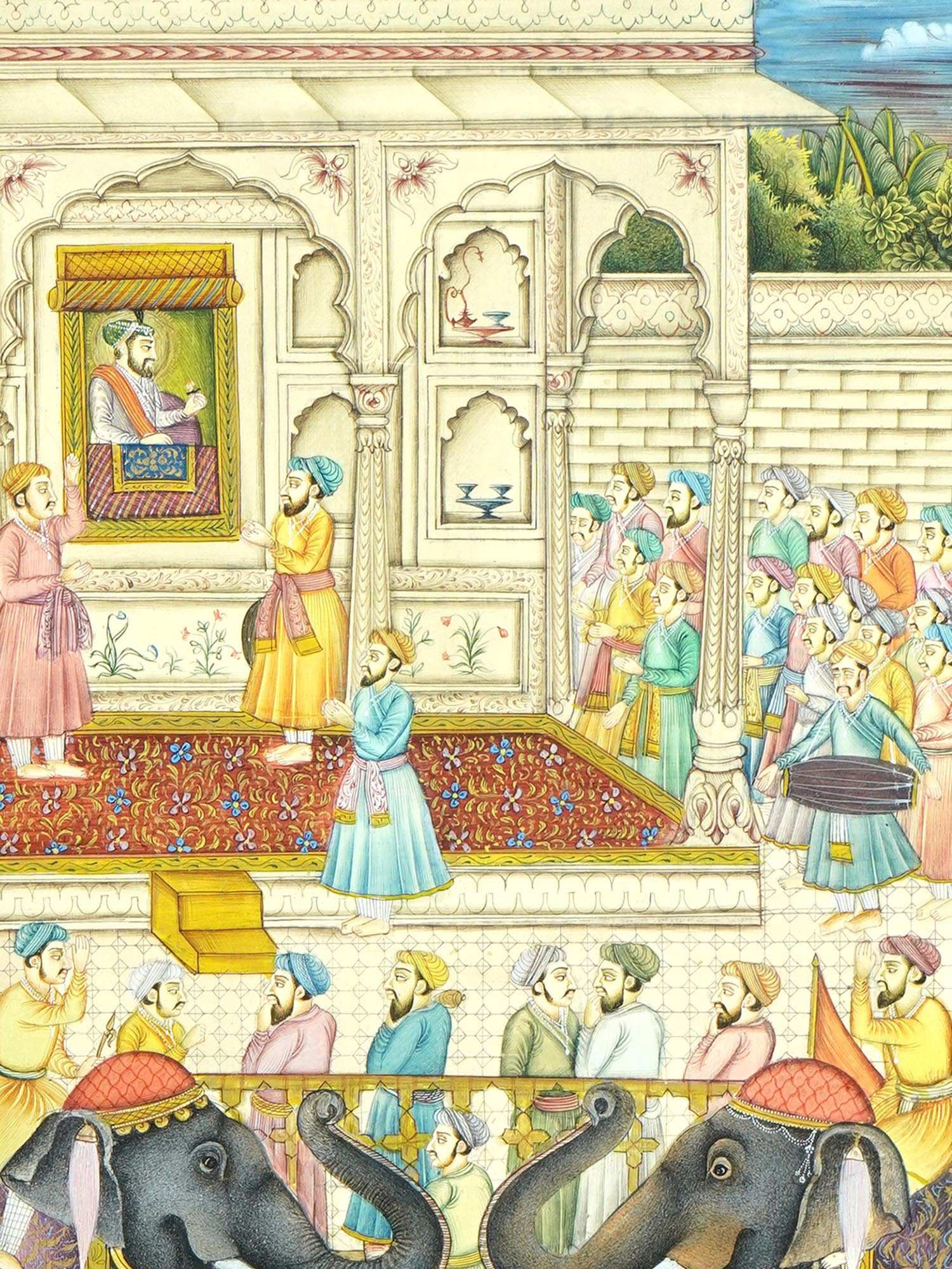 ANTIQUE INDIAN MUGHAL COURT SCENE MINIATURE PAINTING PIC-1