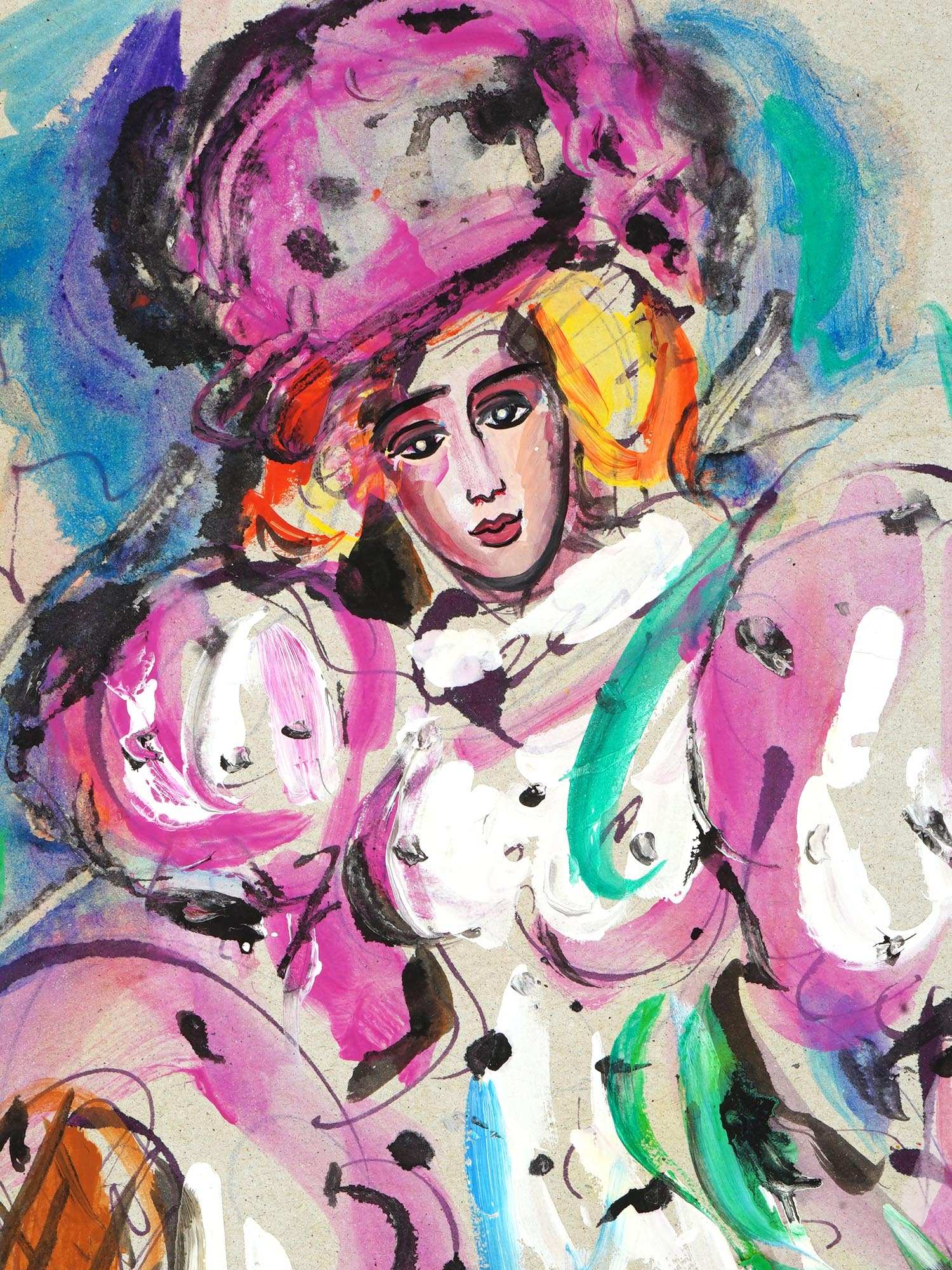 RUSSIAN WOMAN MIXED MEDIA PAINTING BY ANATOLY ZVEREV PIC-1