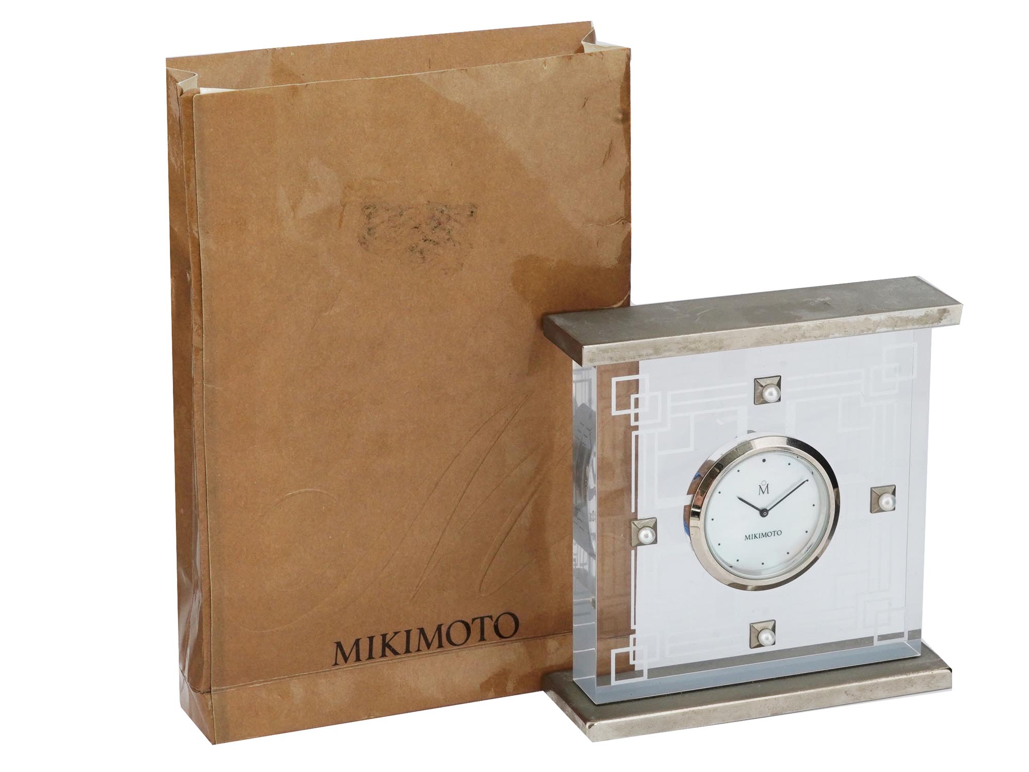 MIKIMOTO JAPANESE QUARTZ DESK CLOCK WITH PEARLS PIC-0