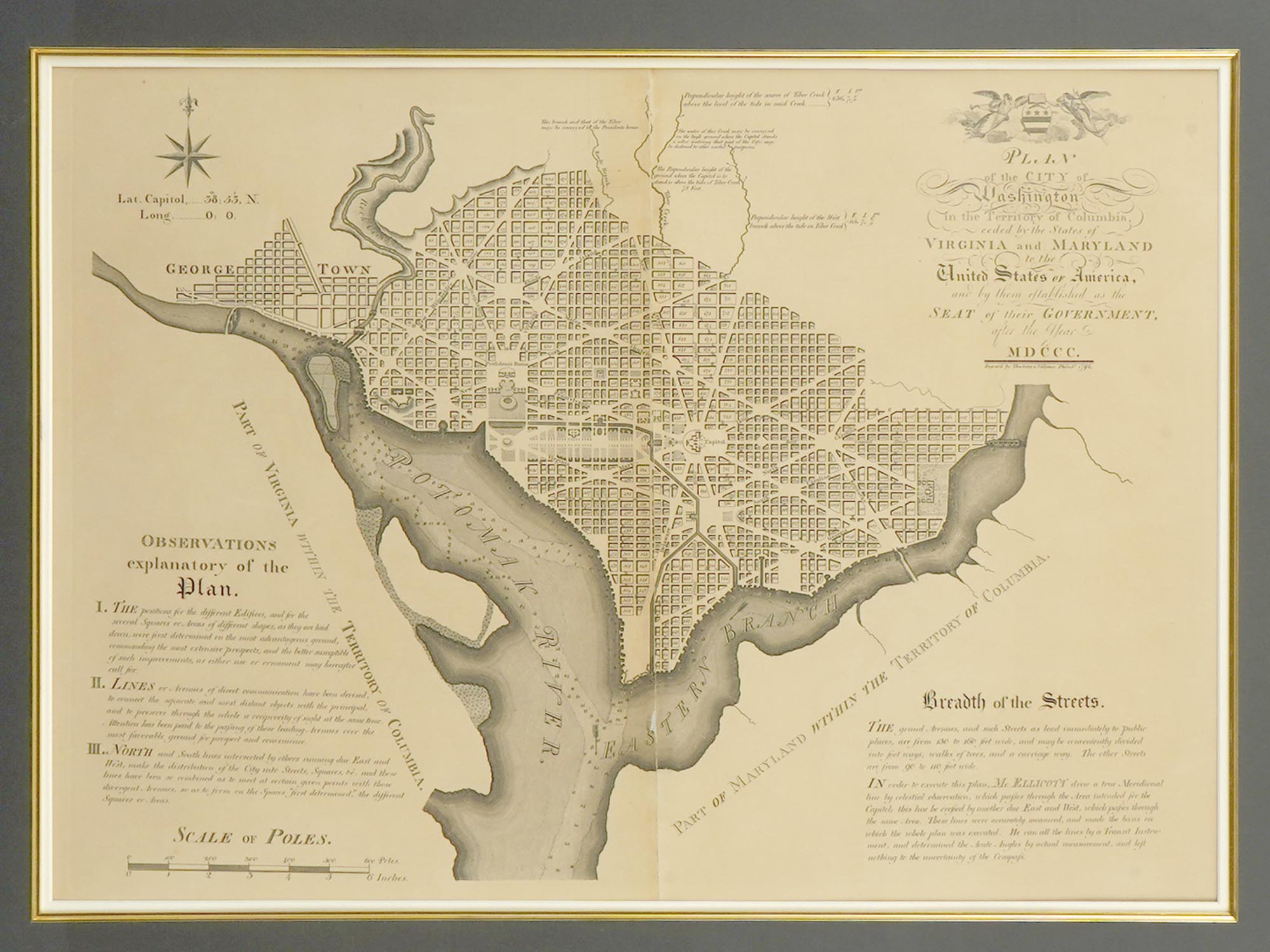 1792 ELLICOTTS PLAN OF WASHINGTON CITY ENGRAVED MAP PIC-1