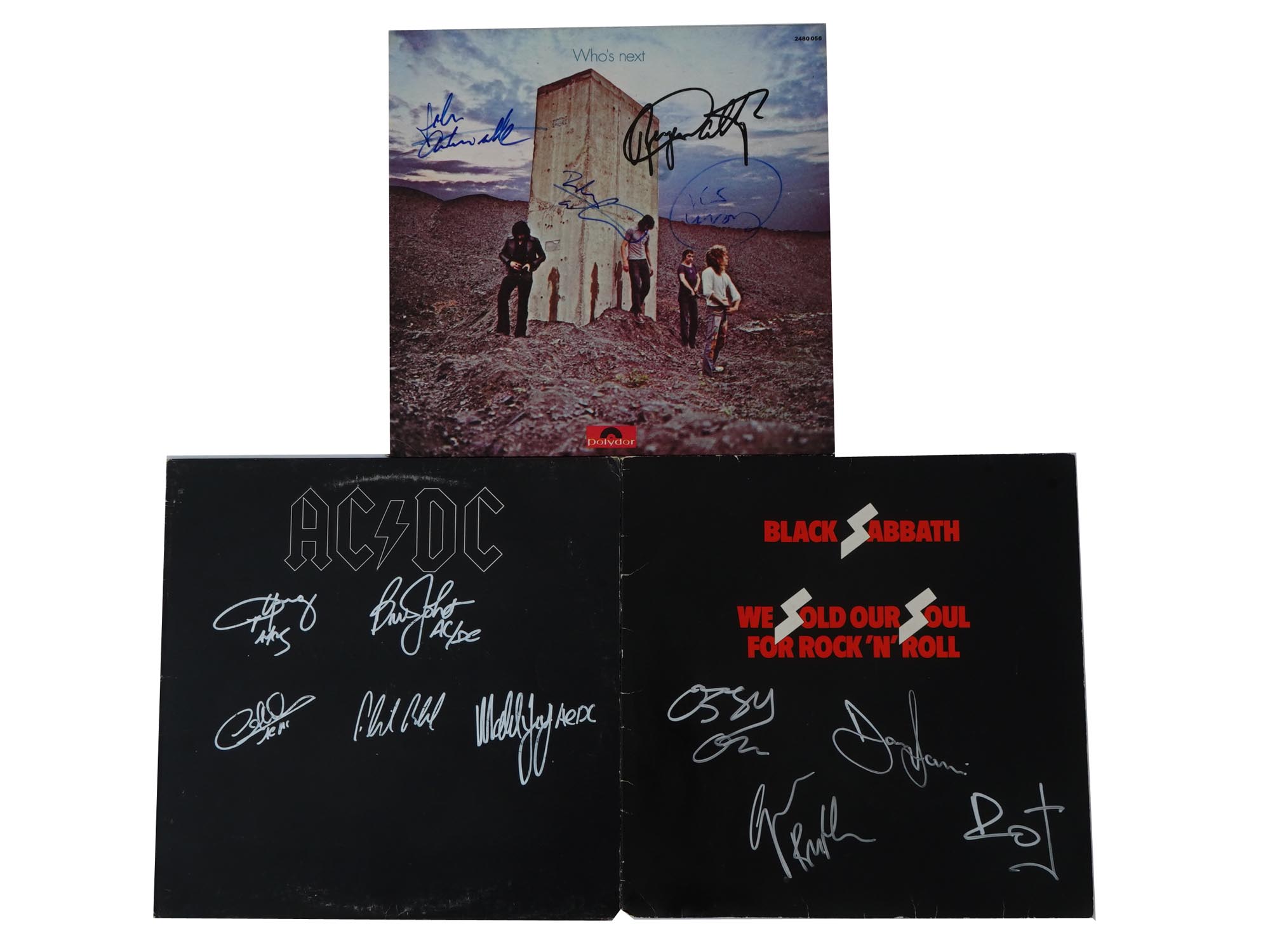 AUTOGRAPHED LP ALBUMS AC/DC BLACK SABBATH THE WHO PIC-1