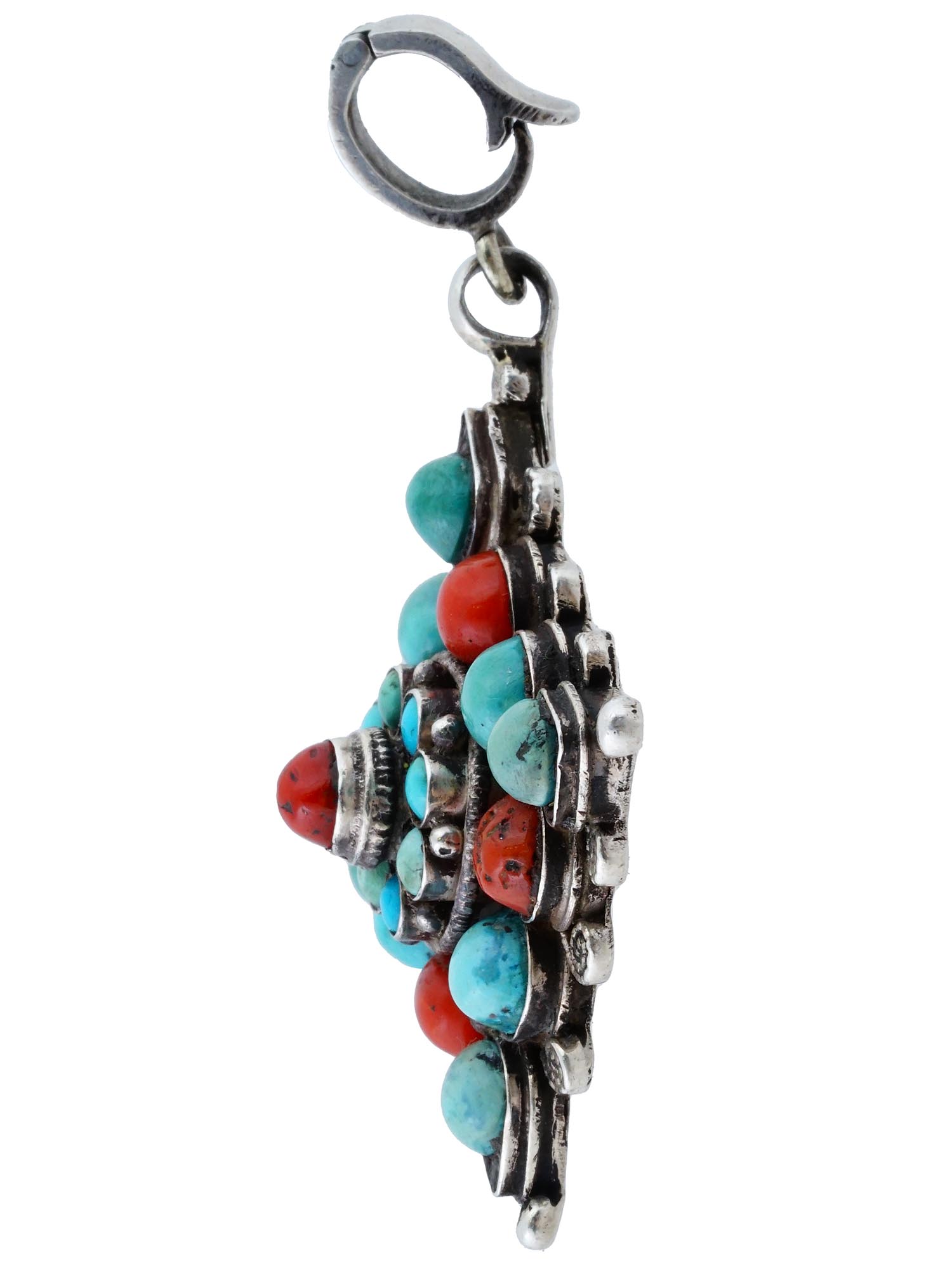 NAVAJO STERLING SILVER TURQUOISE RED CORAL PENDANT PIC-1