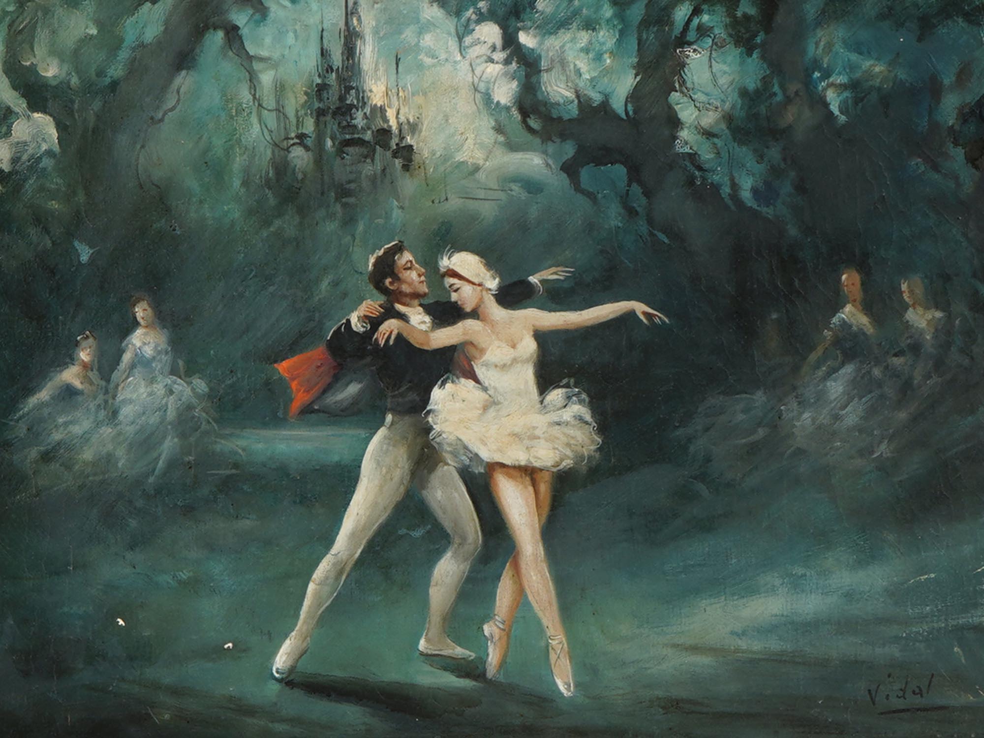 ITALIAN OIL PAINTING OF BALLET DANCERS BY P. VIDAL PIC-1