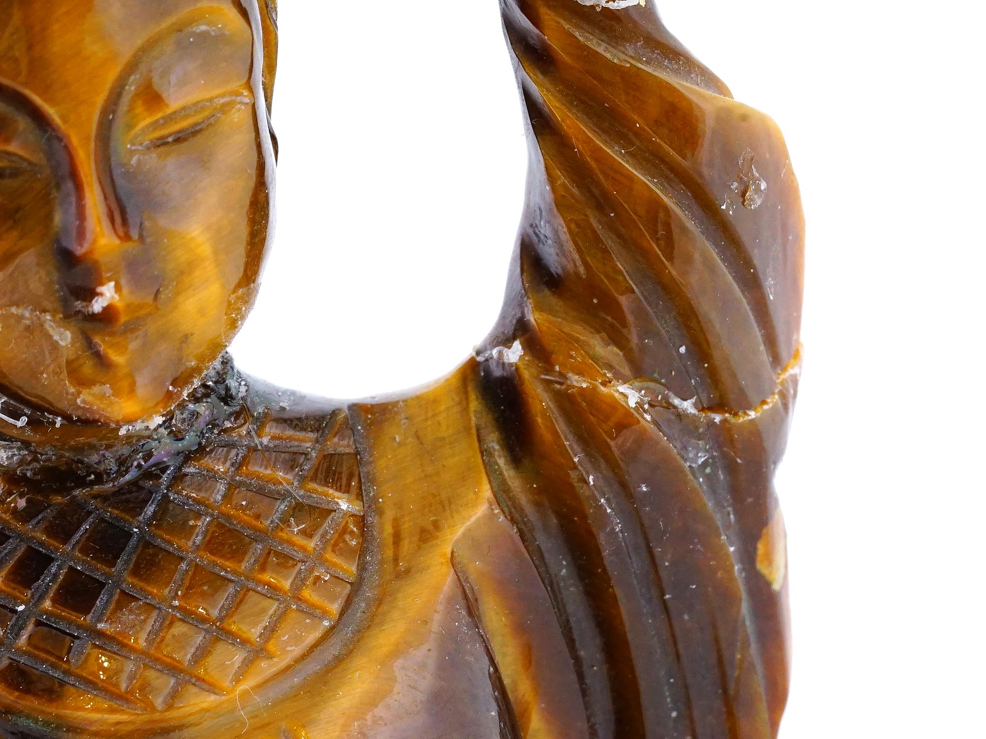 VINTAGE CHINESE CARVED TIGER EYE STONE GUANYIN FIGURE PIC-6