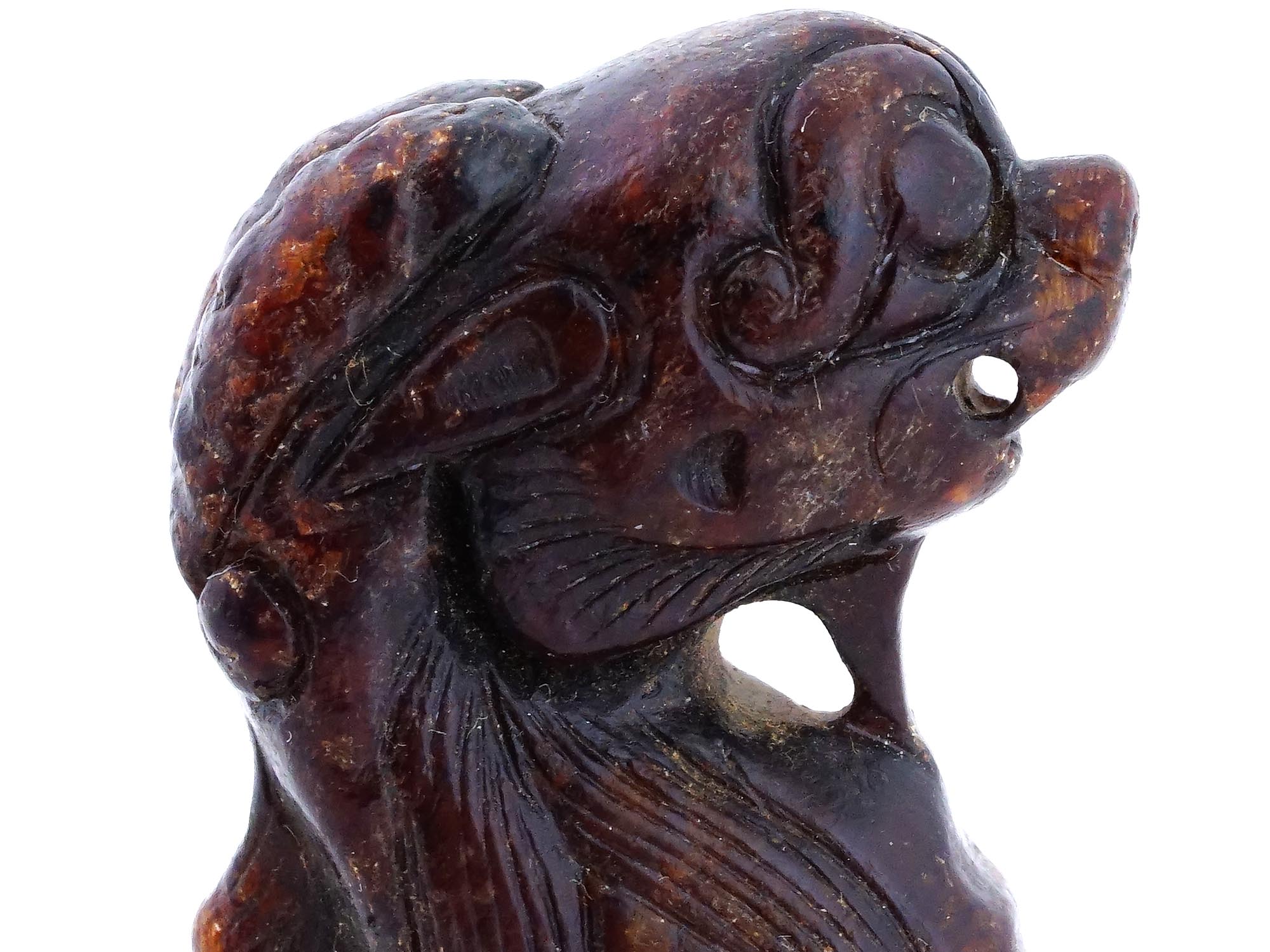 VINTAGE CHINESE CARVED DARK BROWN JADE LION FIGURINE PIC-6